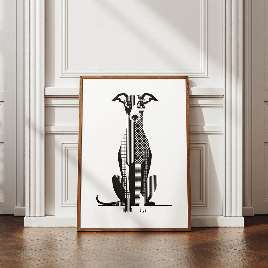Whippet Geometric Line Art Print - Framed Mockup