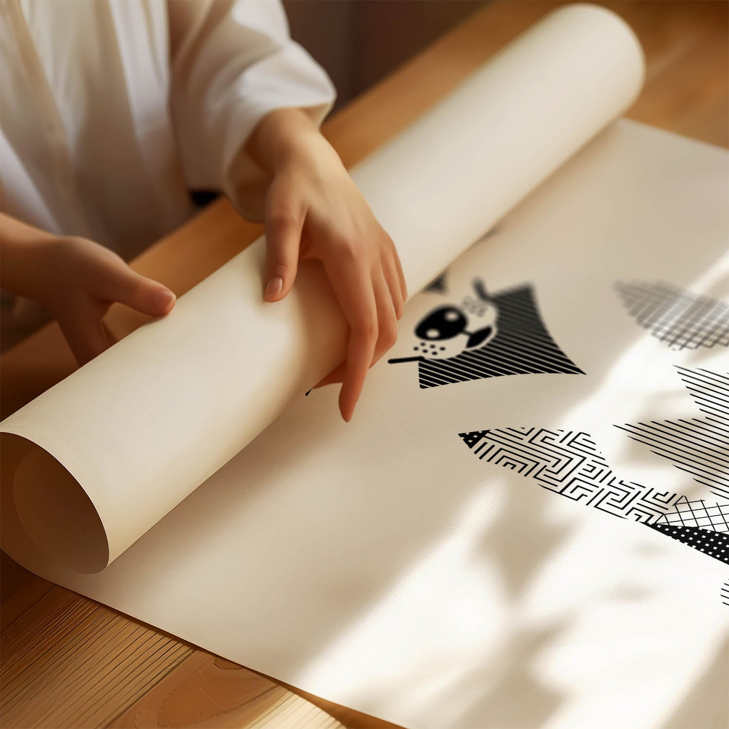 White Swiss Shepherd Geometric Line Art Print - Framed Mockup