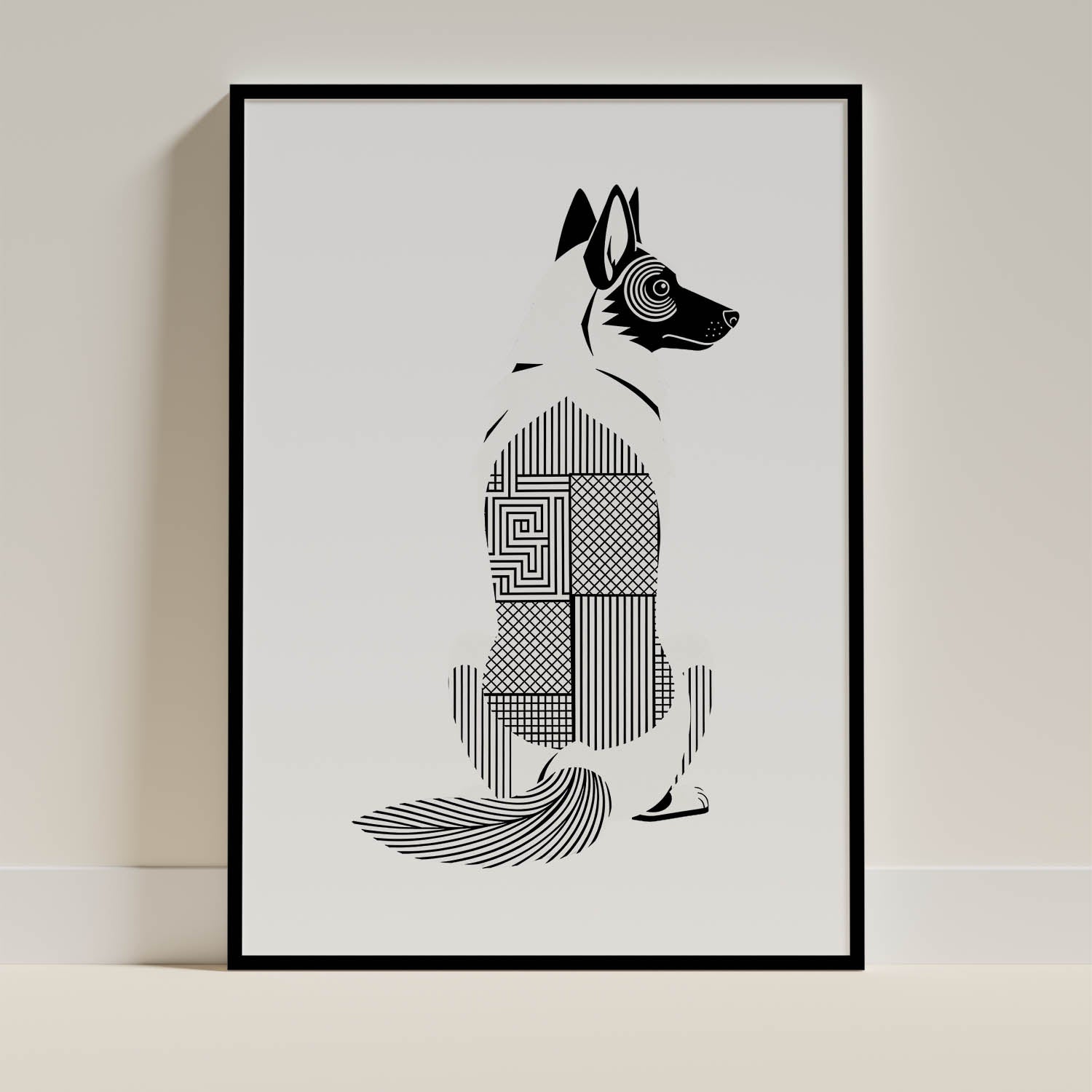 White Swiss Shepherd Geometric Line Art mockup