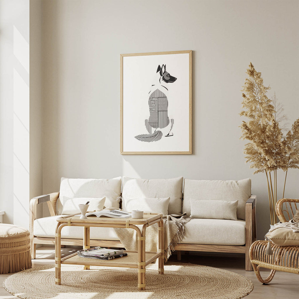 White Swiss Shepherd Geometric Line Art mockup