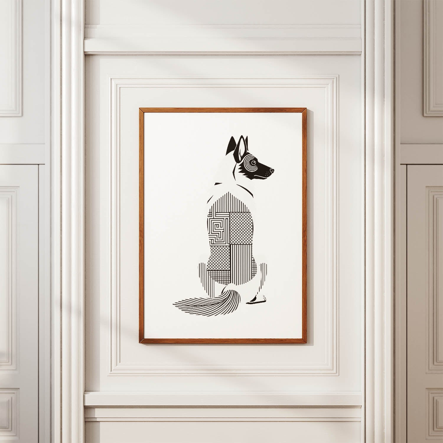 White Swiss Shepherd Geometric Line Art mockup