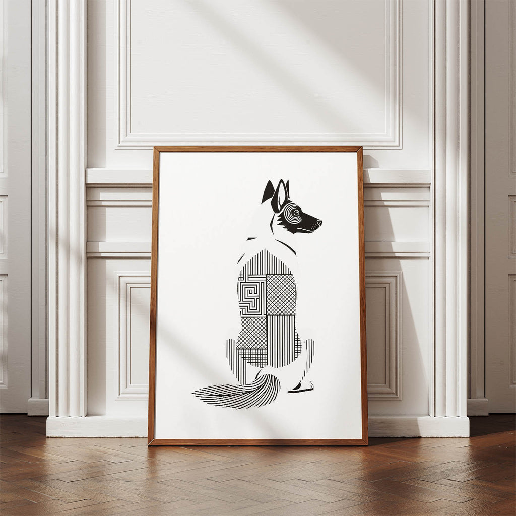 White Swiss Shepherd Geometric Line Art mockup
