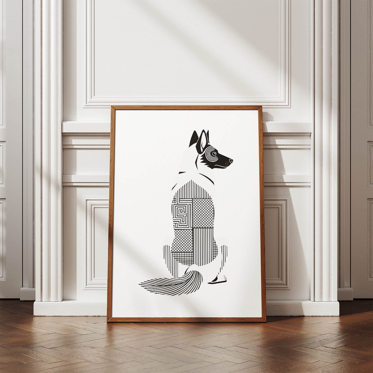 White Swiss Shepherd Geometric Line Art mockup