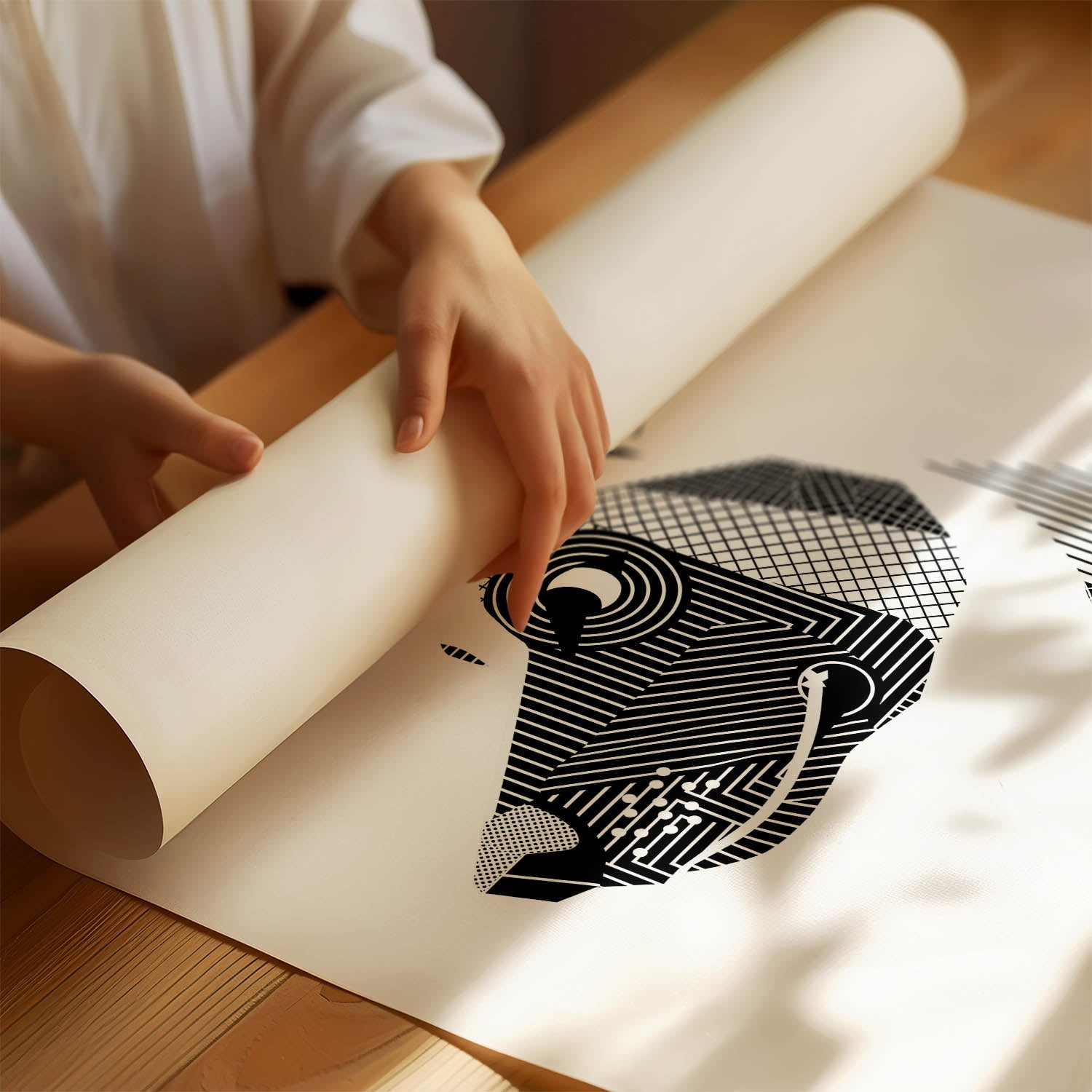 White Swiss Shepherd Geometric Line Art mockup