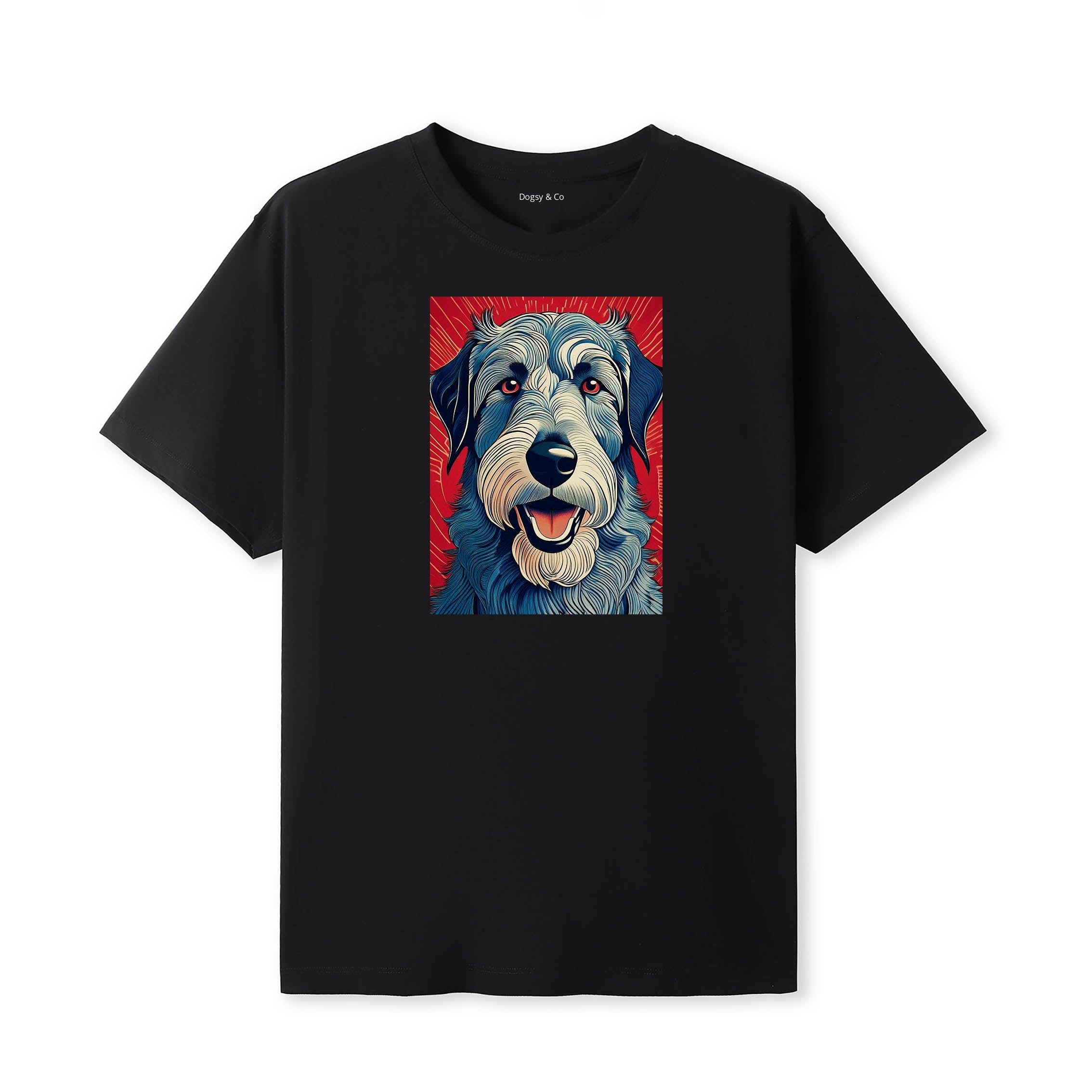Wolfhound Hokusai Dog Portrait T-Shirt Black