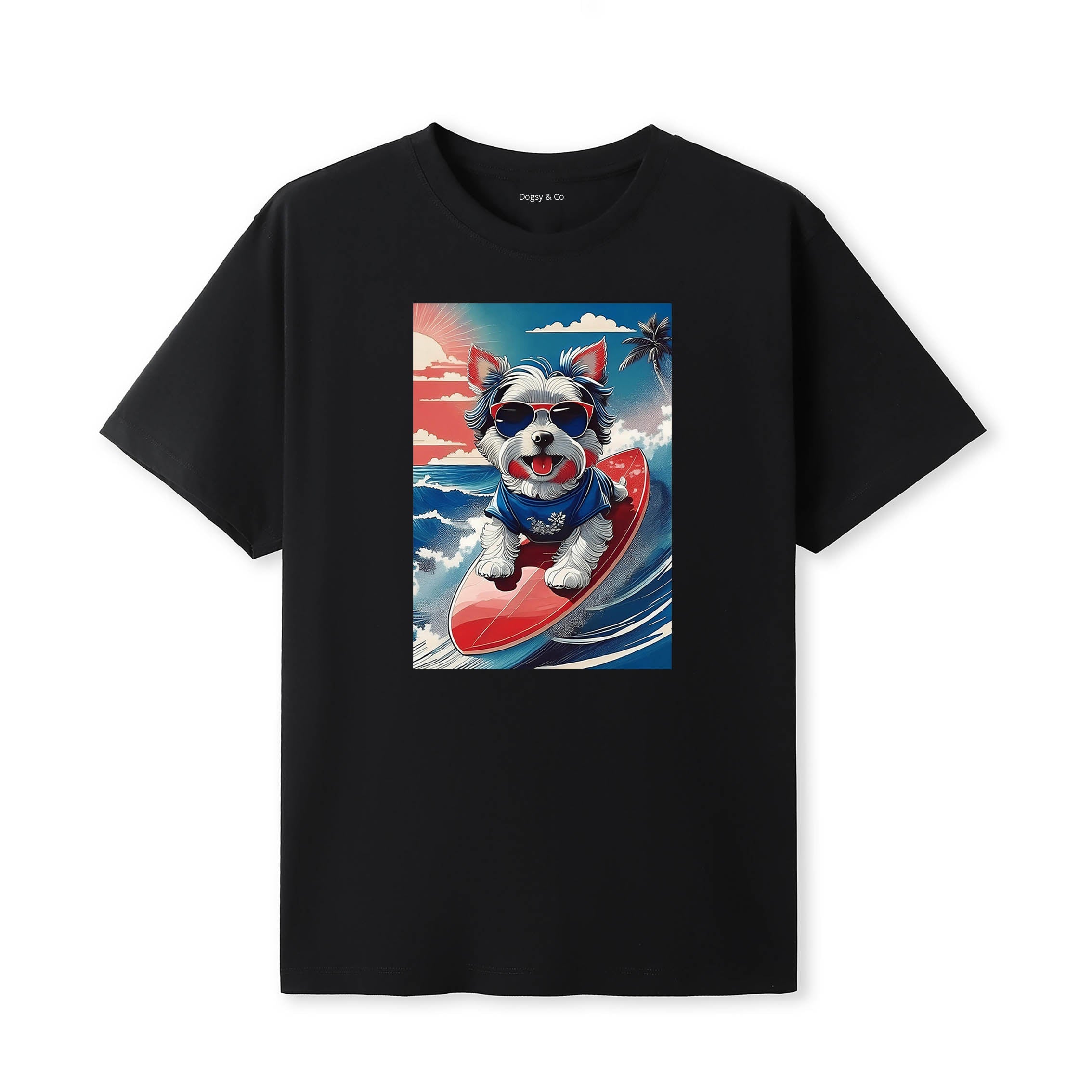 Yorkipoo Surfer Hokusai Dogs T-Shirt Artwork