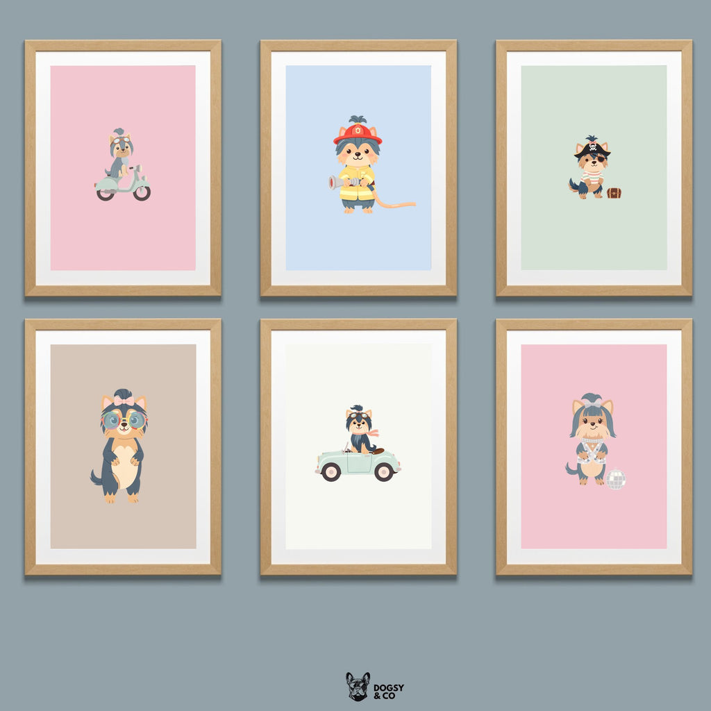 Yorkshire Terrier Kids Nursery Wall Art Print Bundle — 22 Dog Costume Designs, 5 Colours, 6 Print Sizes | Digital Download