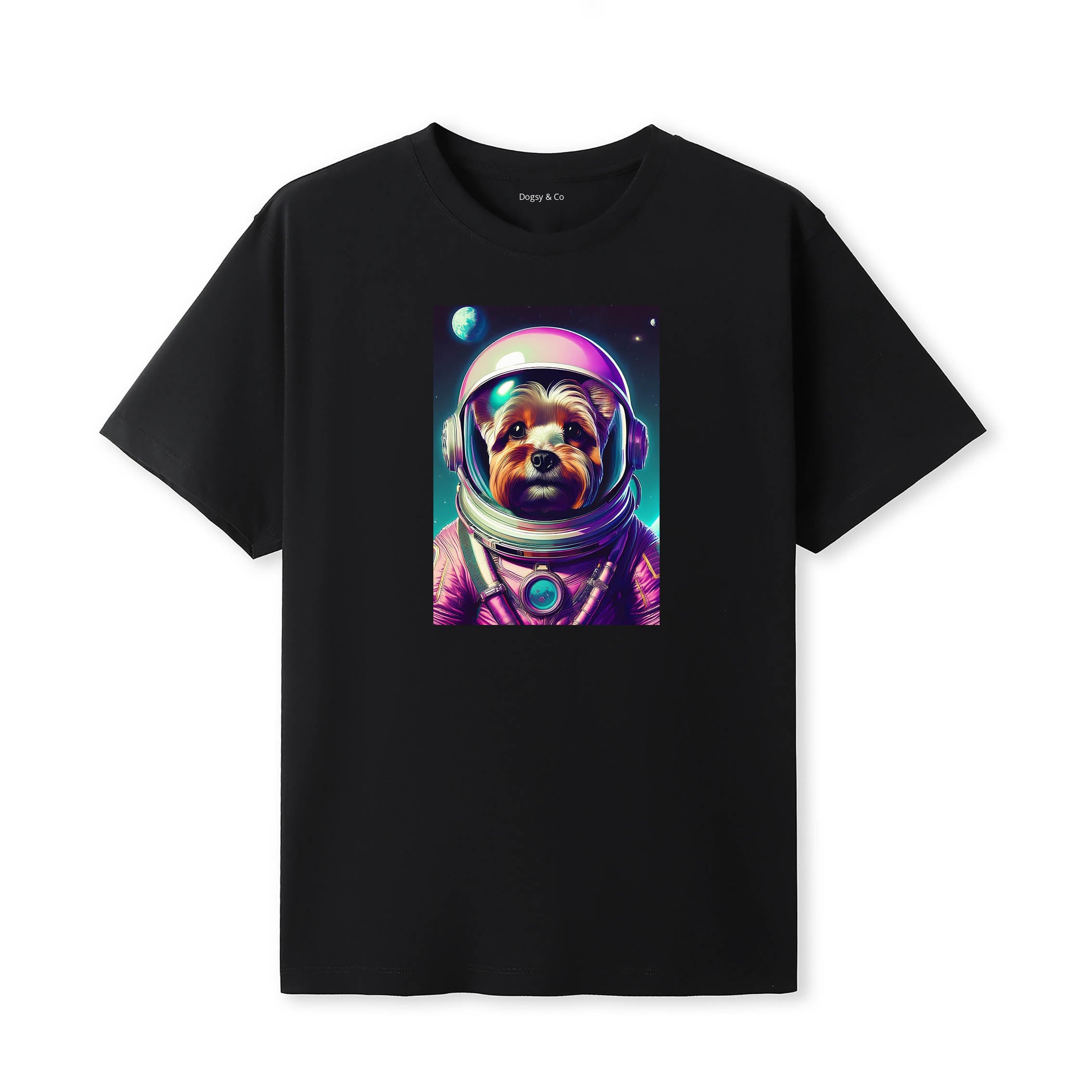 Yorkshire Terrier Space Dogs T-Shirt colourful astronaut dog artwork in a retro space design