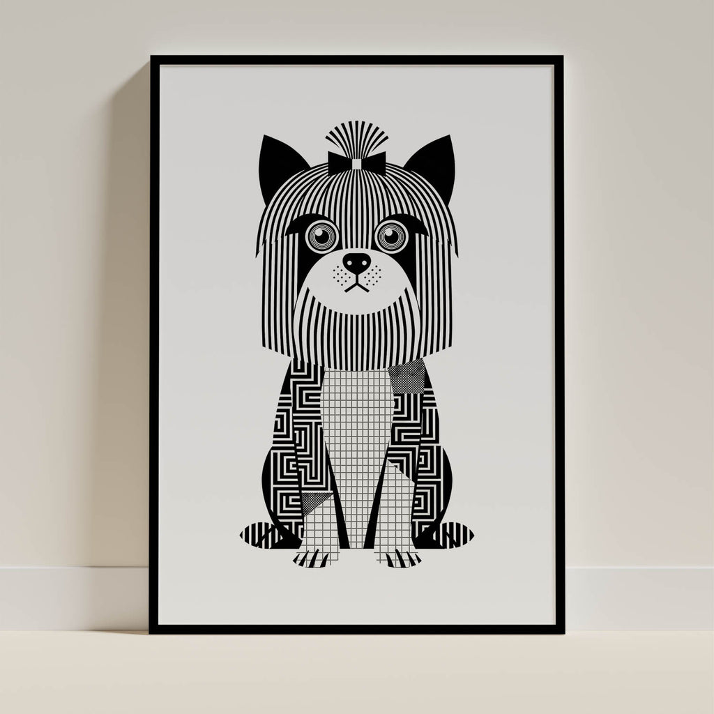 Yorkshire Terrier Geometric Line Art Print - Framed Mockup