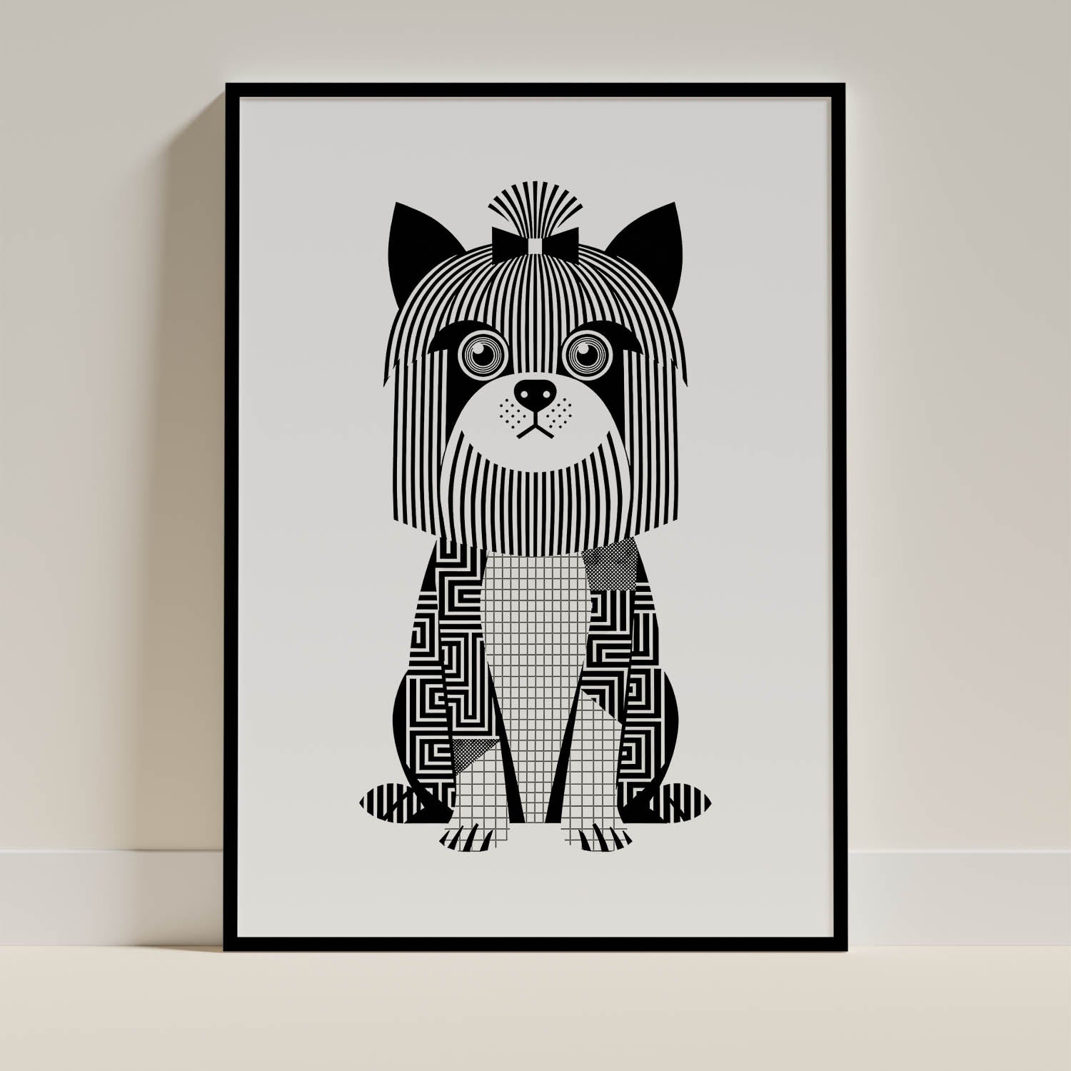 Yorkshire Terrier Geometric Line Art Print - Framed Mockup