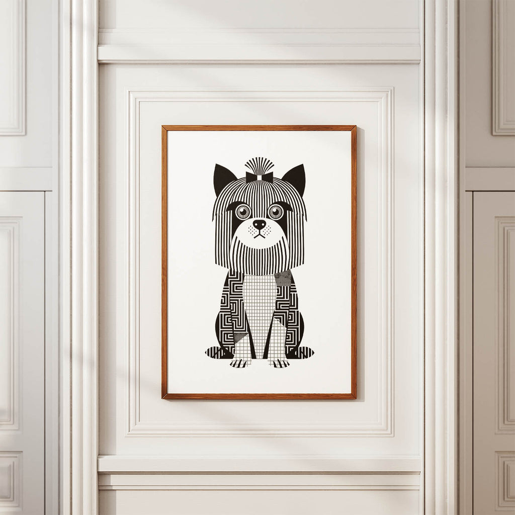 Yorkshire Terrier Geometric Line Art Print - Framed Mockup