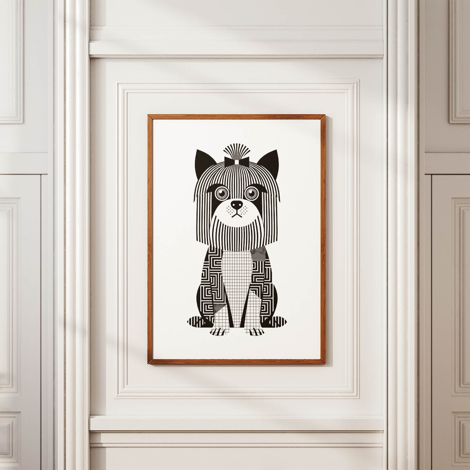 Yorkshire Terrier Geometric Line Art Print - Framed Mockup
