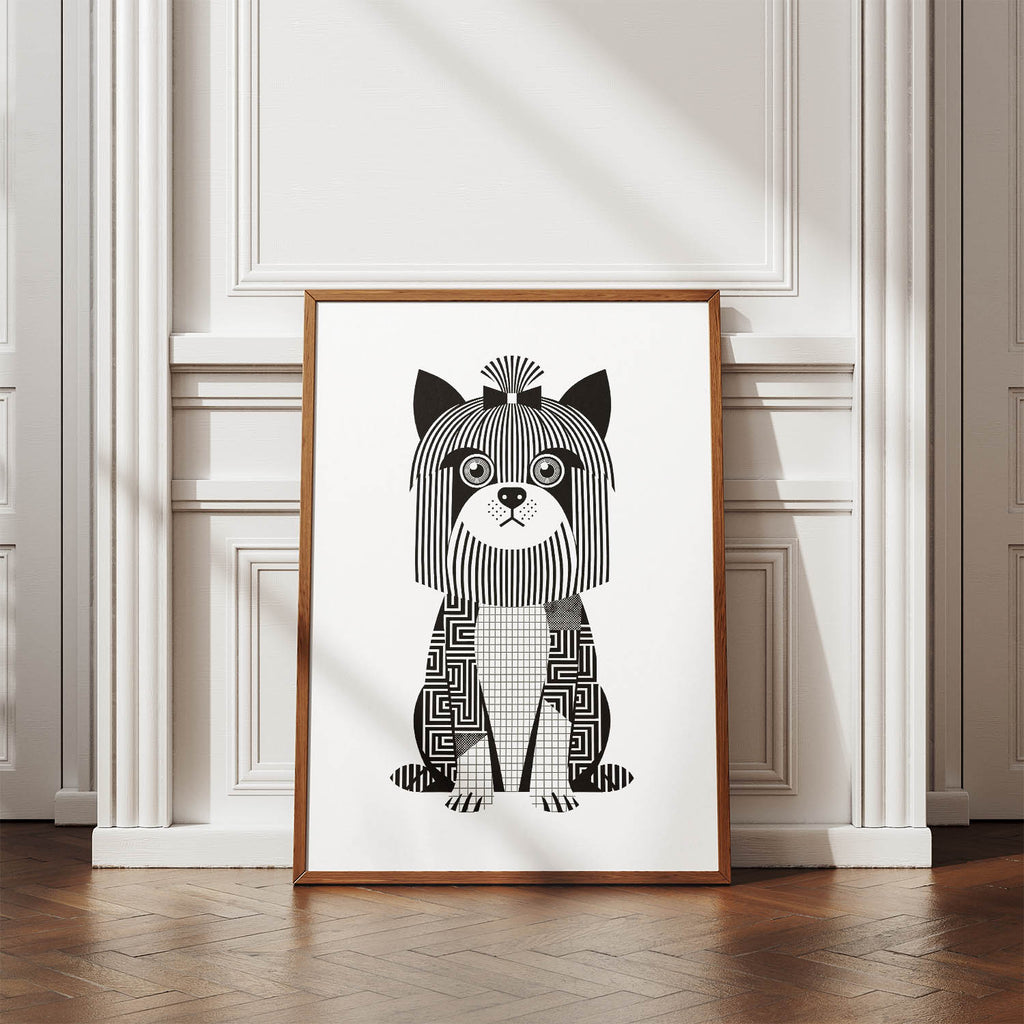 Yorkshire Terrier Geometric Line Art Print - Framed Mockup