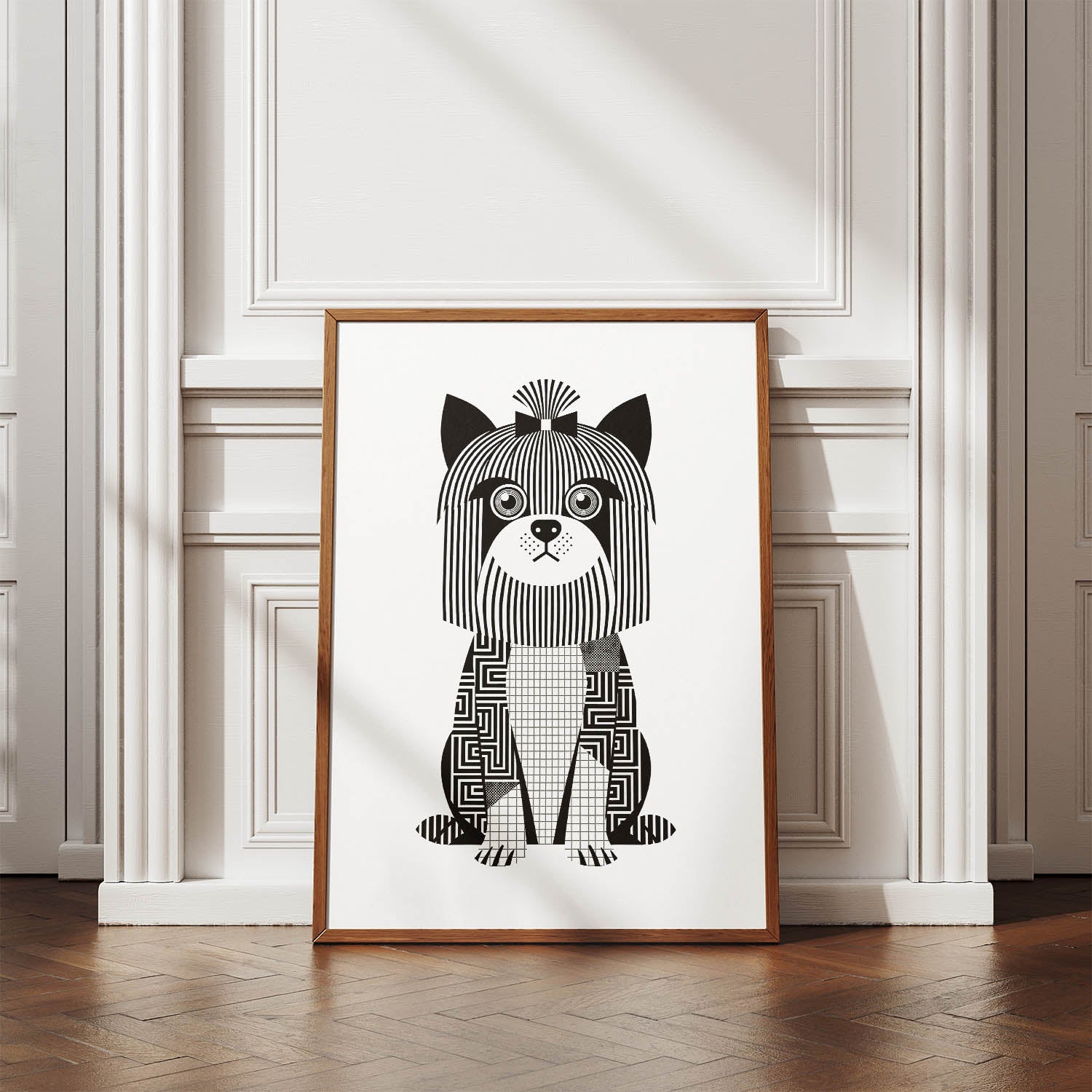 Yorkshire Terrier Geometric Line Art Print - Framed Mockup