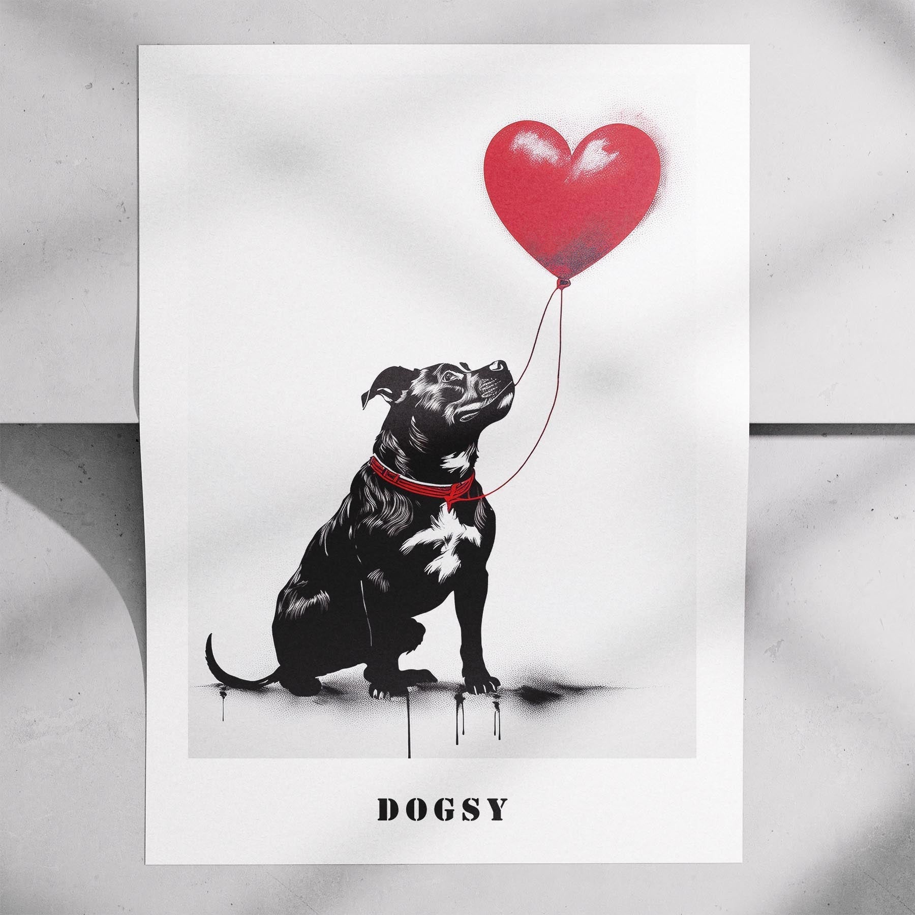 Staffordshire Bull Terrier DOGSY Series inspired by the Art of Banksy with text image 7