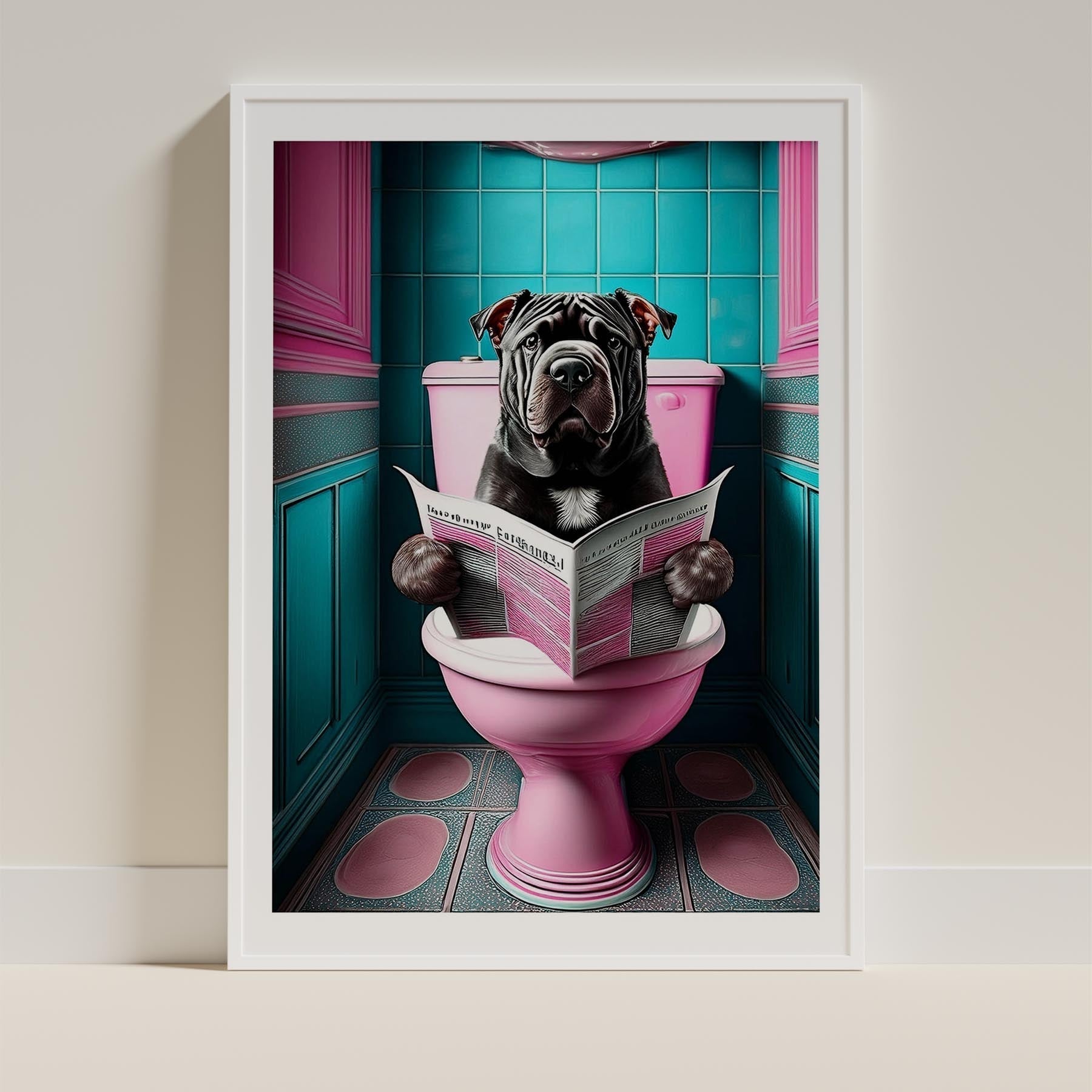Shar Pei Toilet Dogs PInk and Turquise image 9