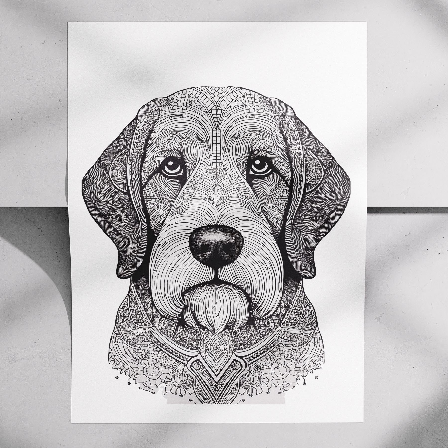 Old English Sheepdog Mandala Black and White Dog Series image 7