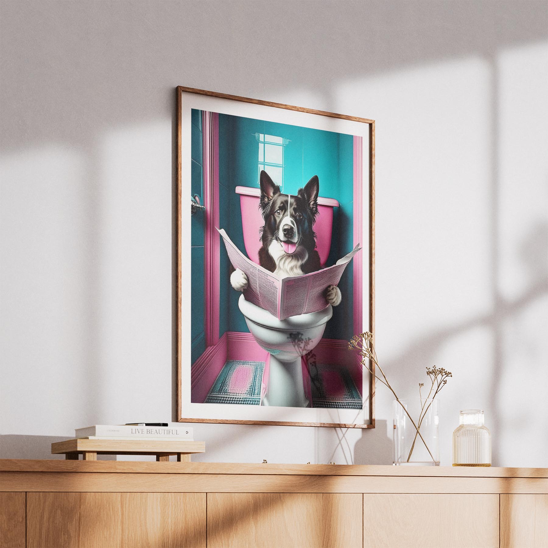 Border Collie Toilet Dogs PInk and Turquise image 5