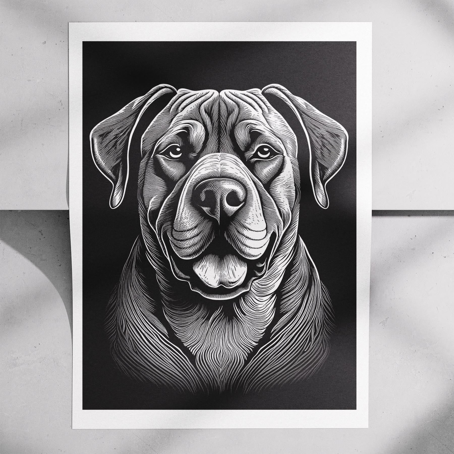 Neapolitan Mastiff Line Dog Series in Black and White image 7
