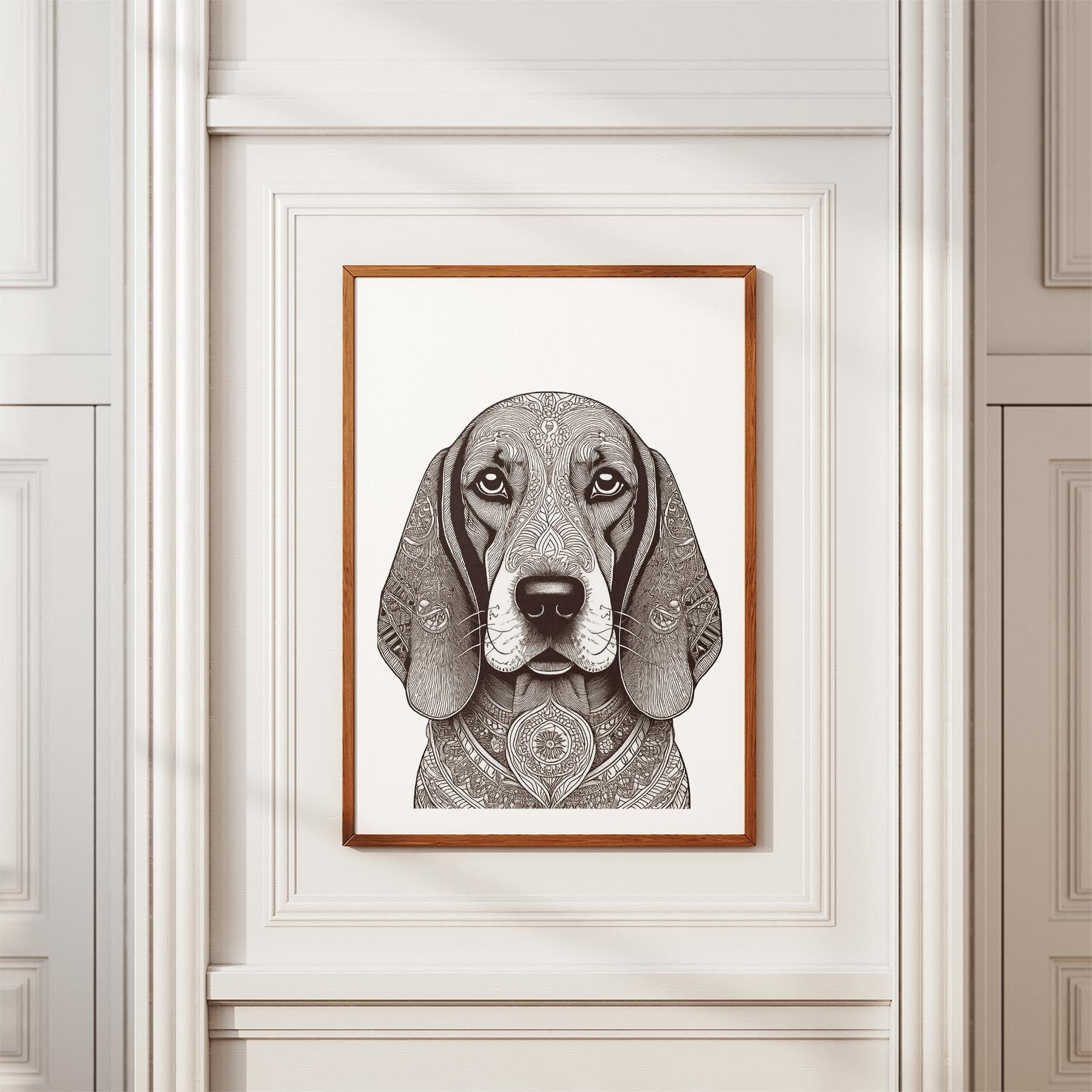Basset Hound Mandala Black and White Dog Series image 3