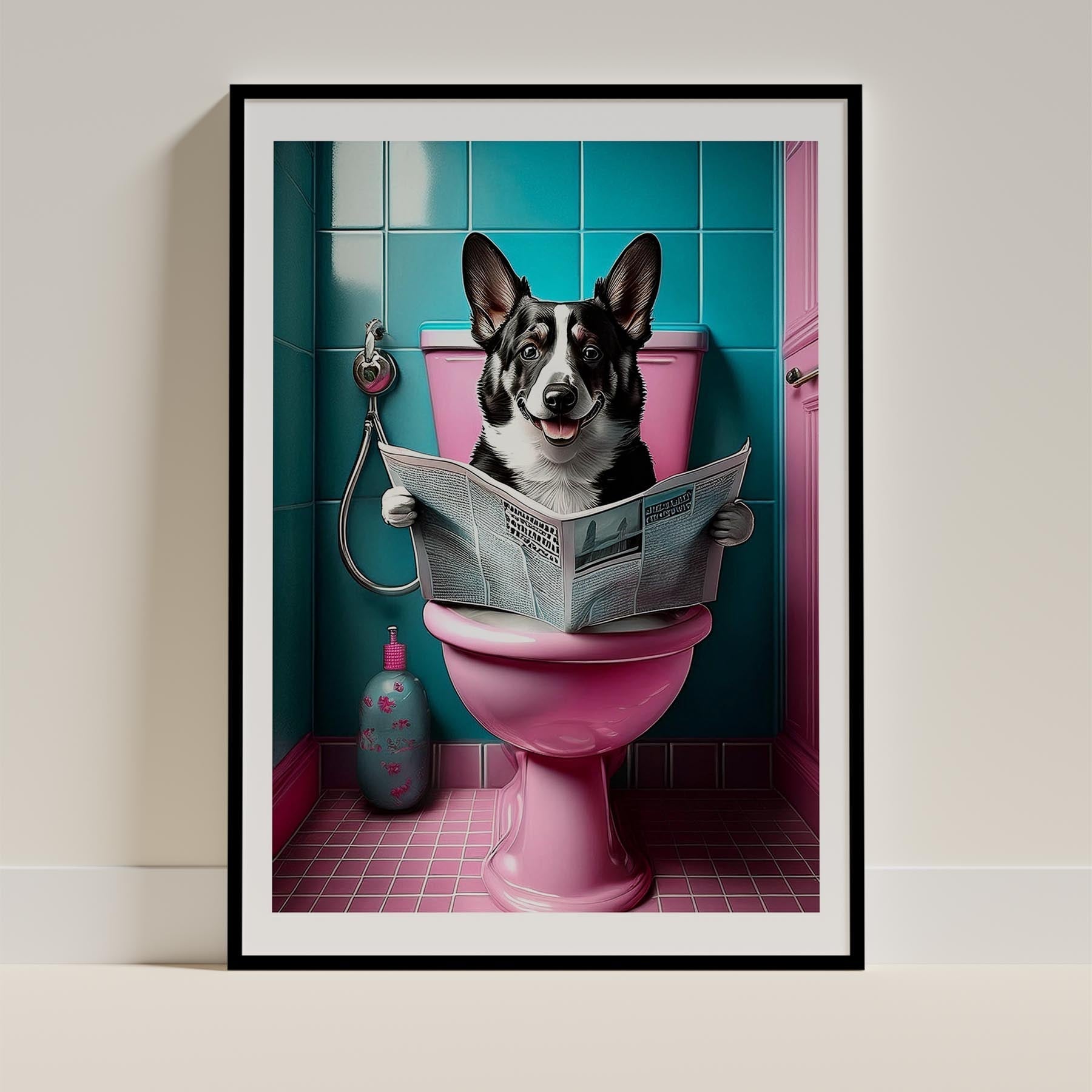 Corgi Toilet Dogs PInk and Turquise image 0