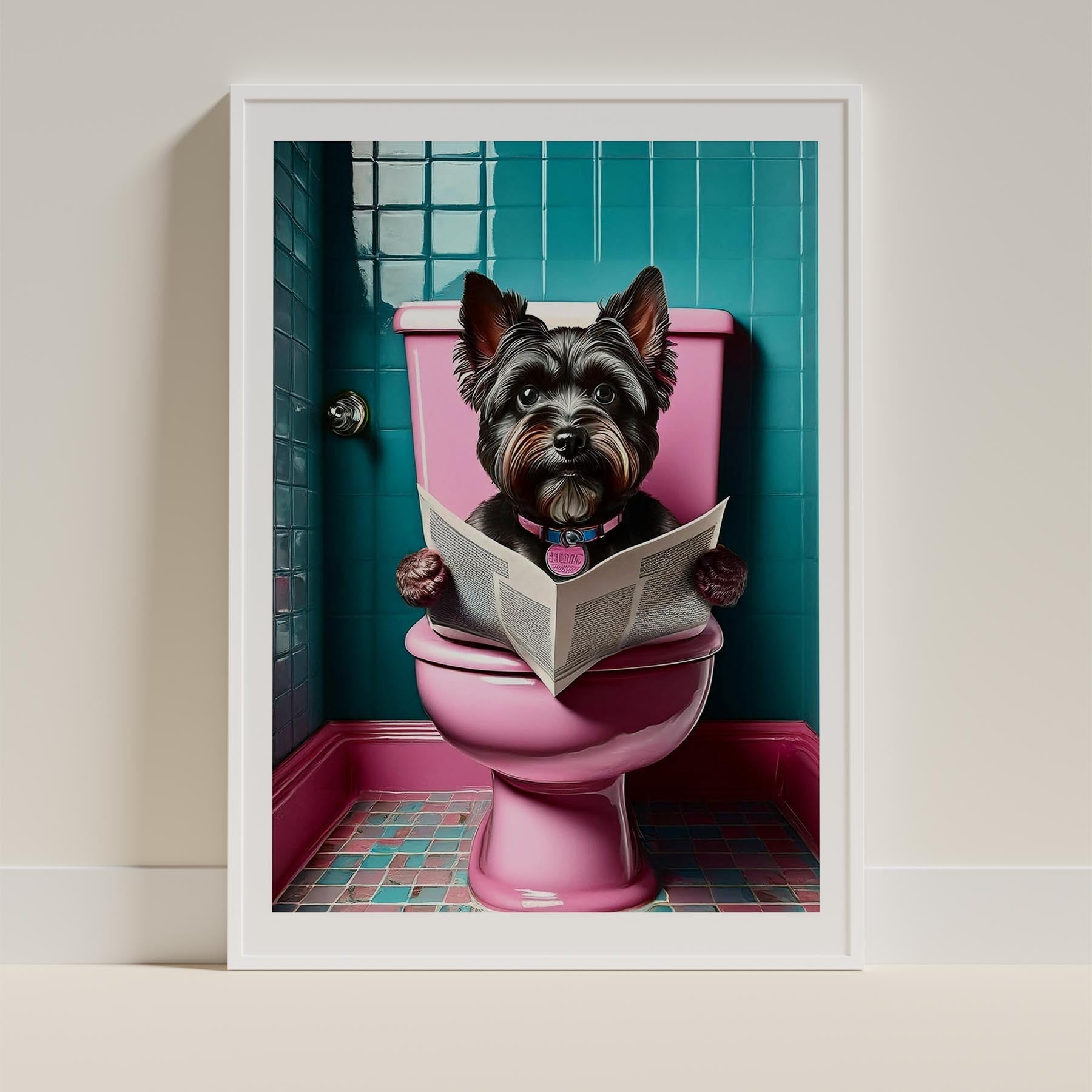 Yorkshire Terrier Toilet Dogs PInk and Turquise ! This kitschy, colourful Yorksh image 1