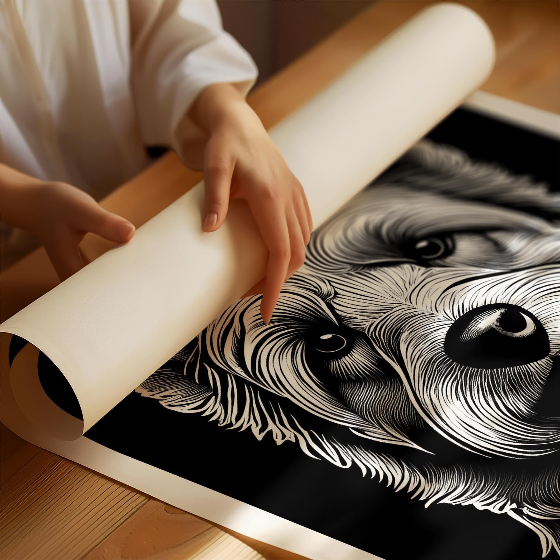 Australian Silky Terrier Line Dog Series in Black and White image 1