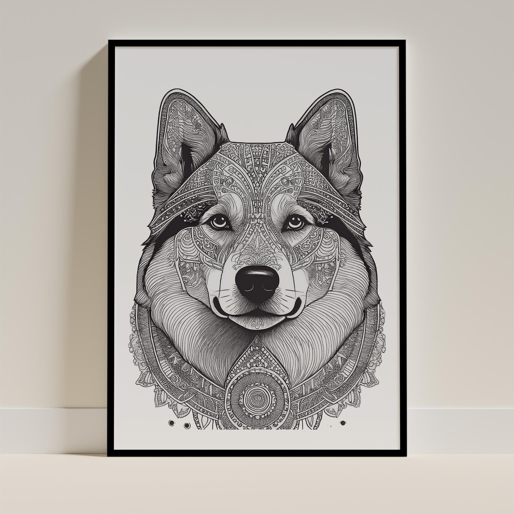 Finnish Lapphund Mandala Black and White Dog Series image 0