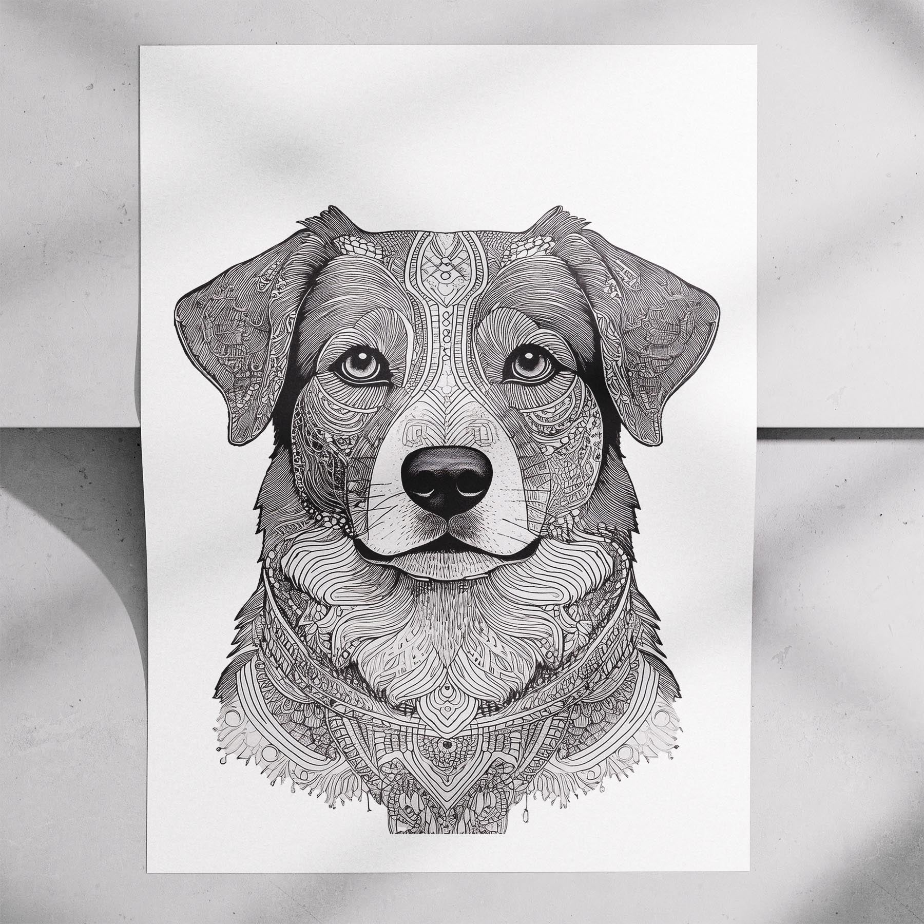 Australian Shepherd Mandala Black and White Dog Series image 7