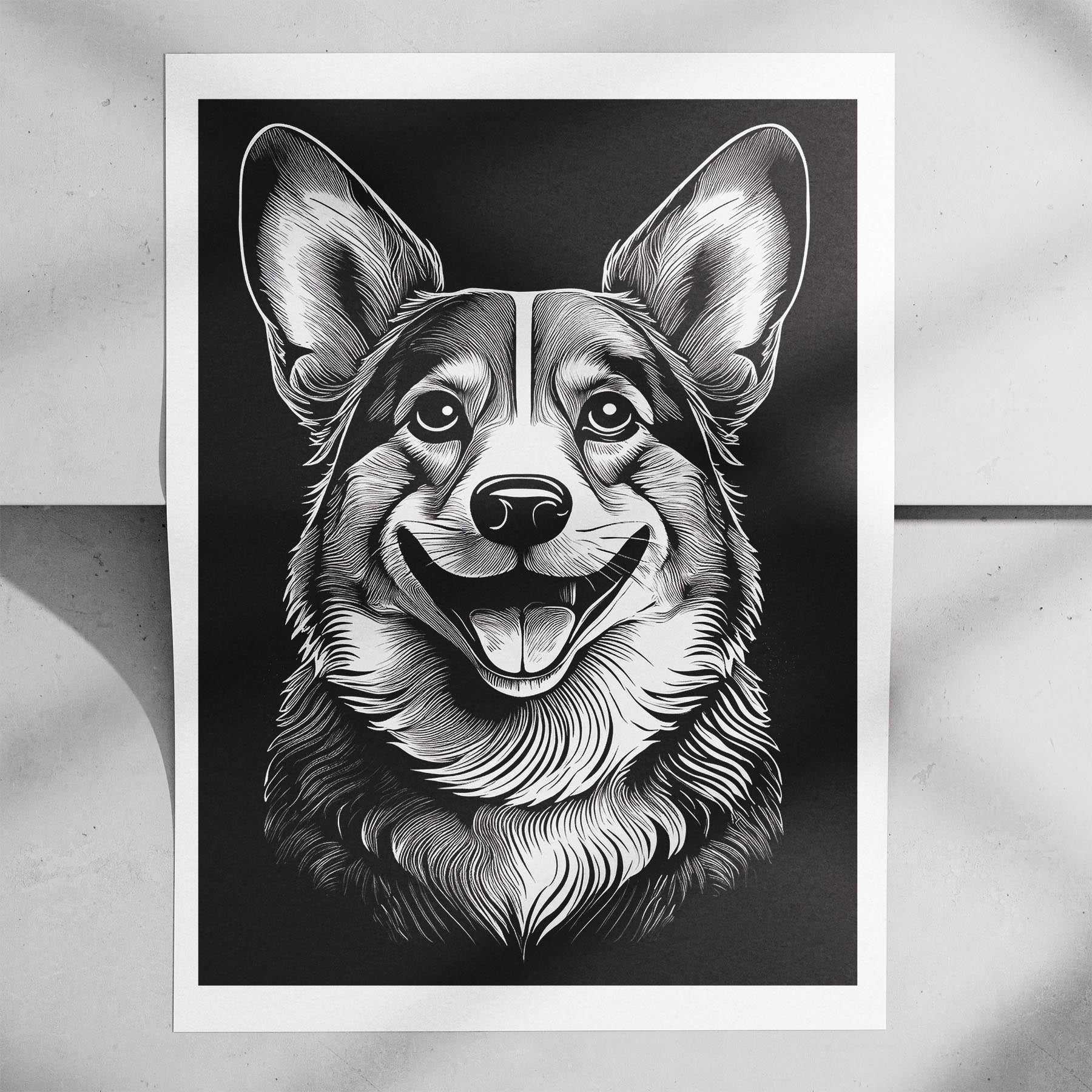 Corgi Line Dog Series in Black and White image 7