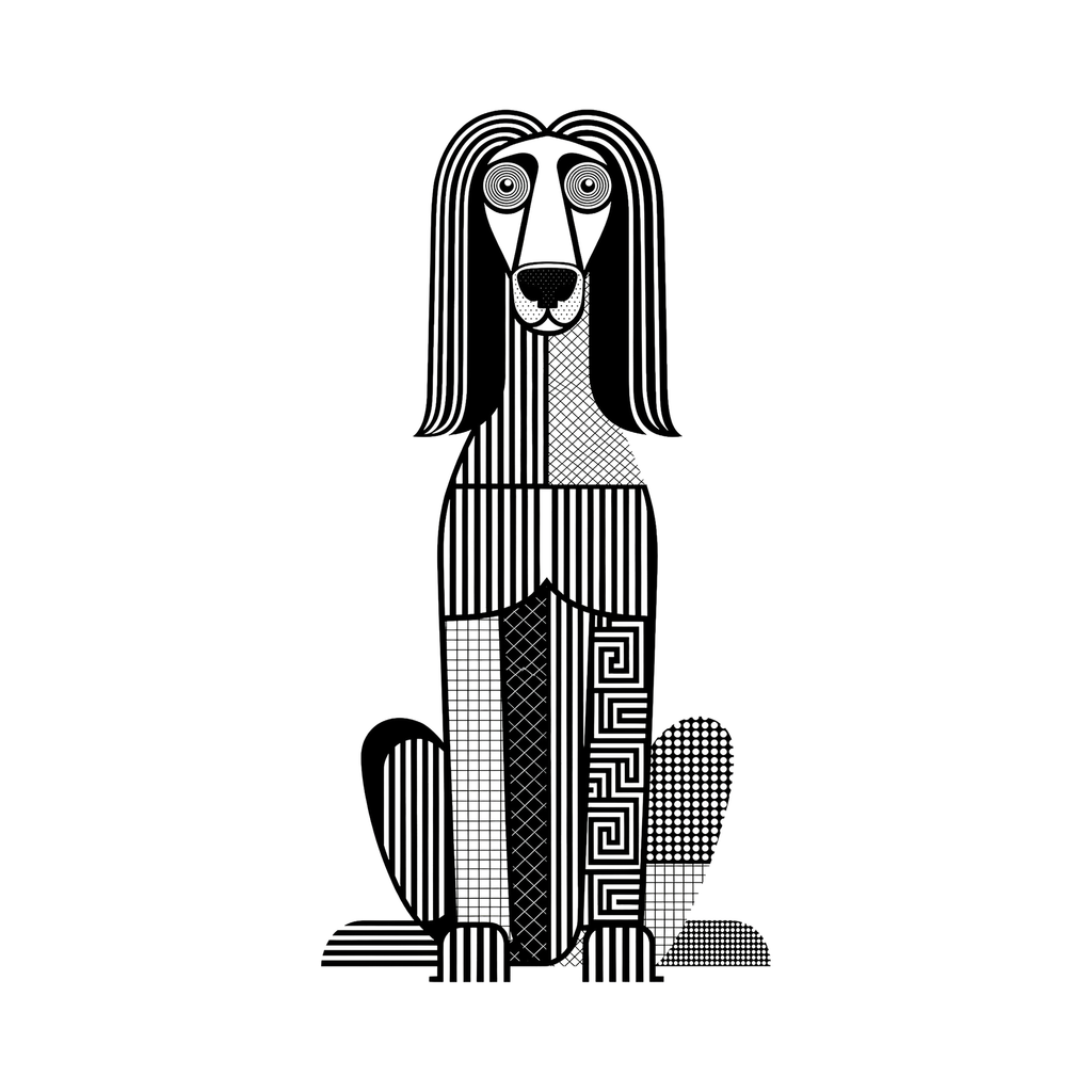 Afghan Hound Geometric Line Art - White