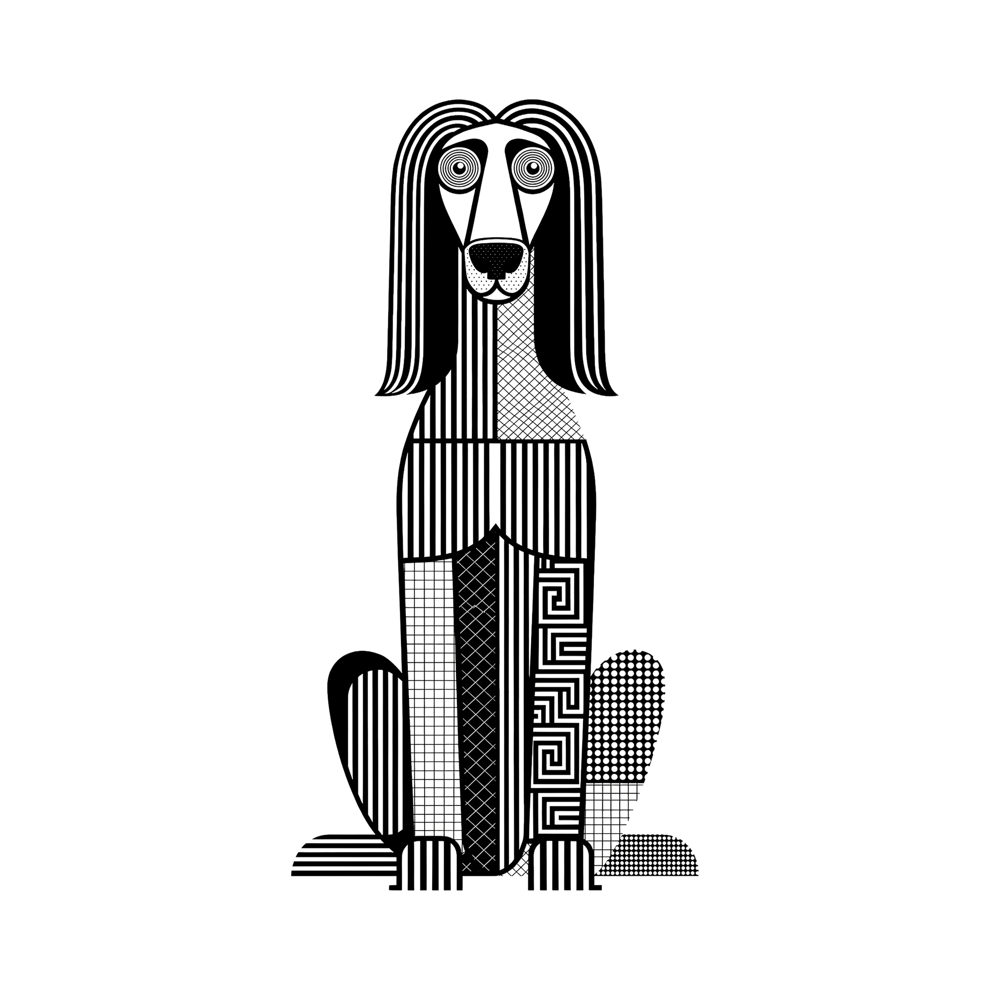Afghan Hound Geometric Line Art - White