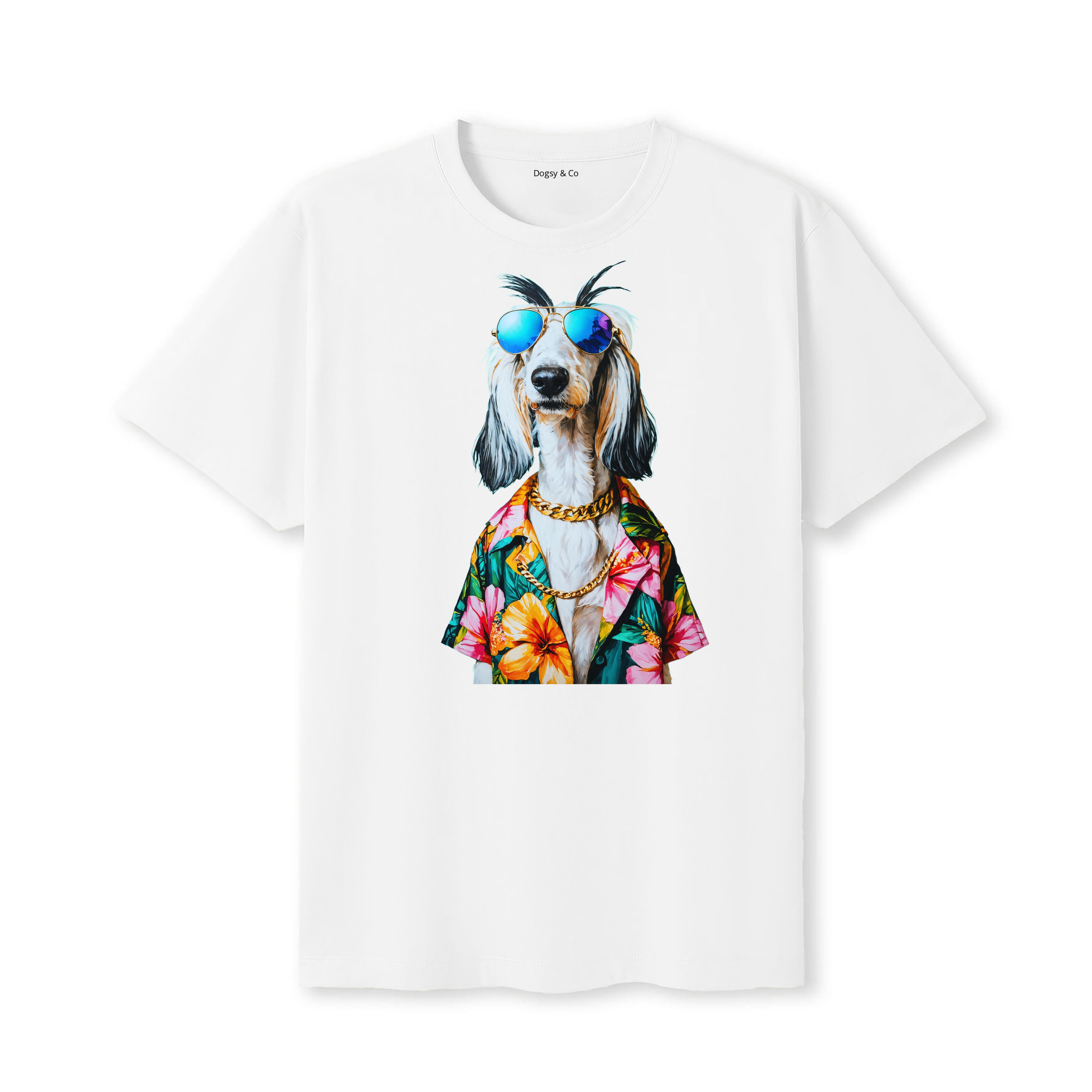 Afghan Hound Hawaii Dog T-Shirt - White