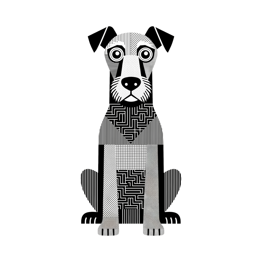 Airedale Terrier Geometric Line Art - White