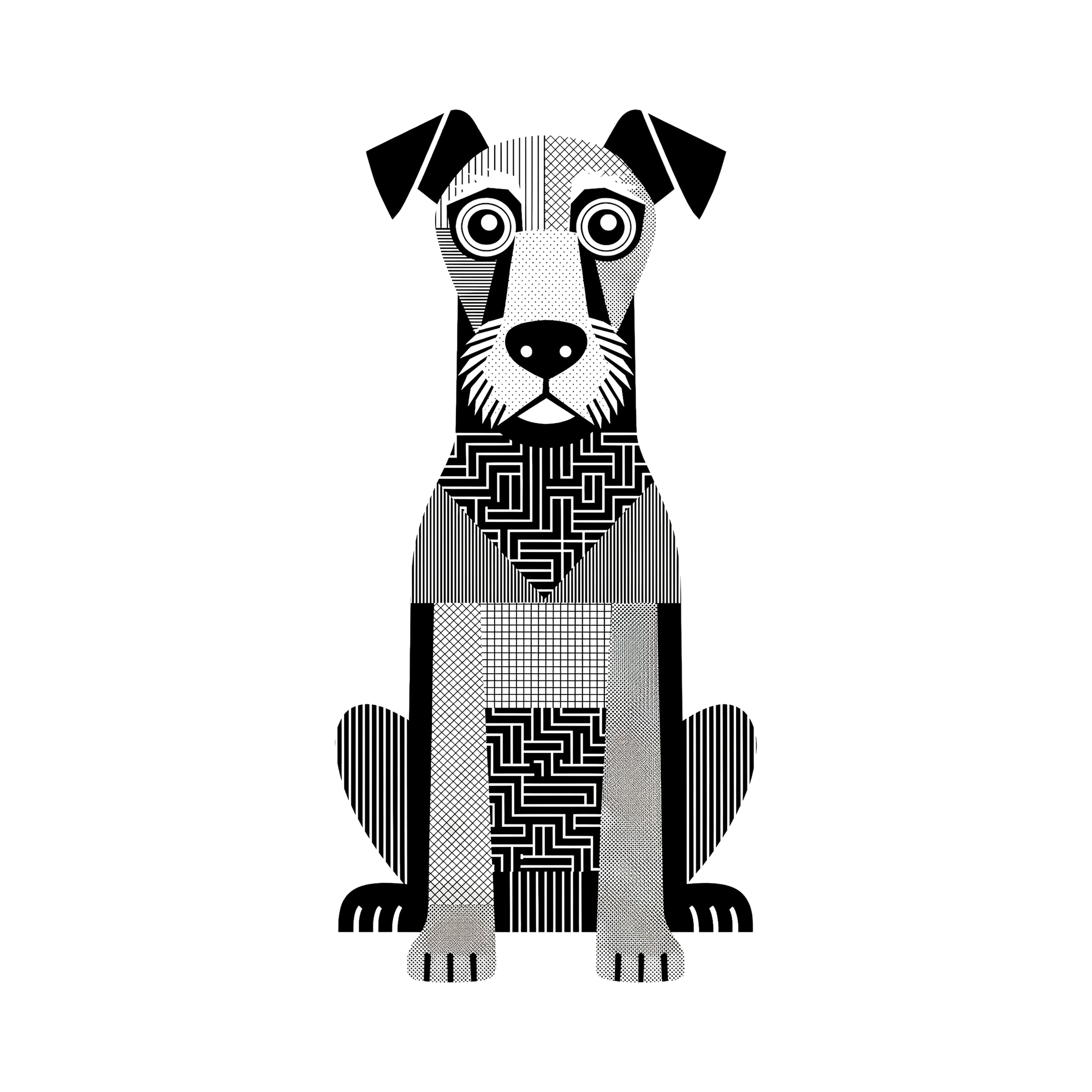 Airedale Terrier Geometric Line Art - White