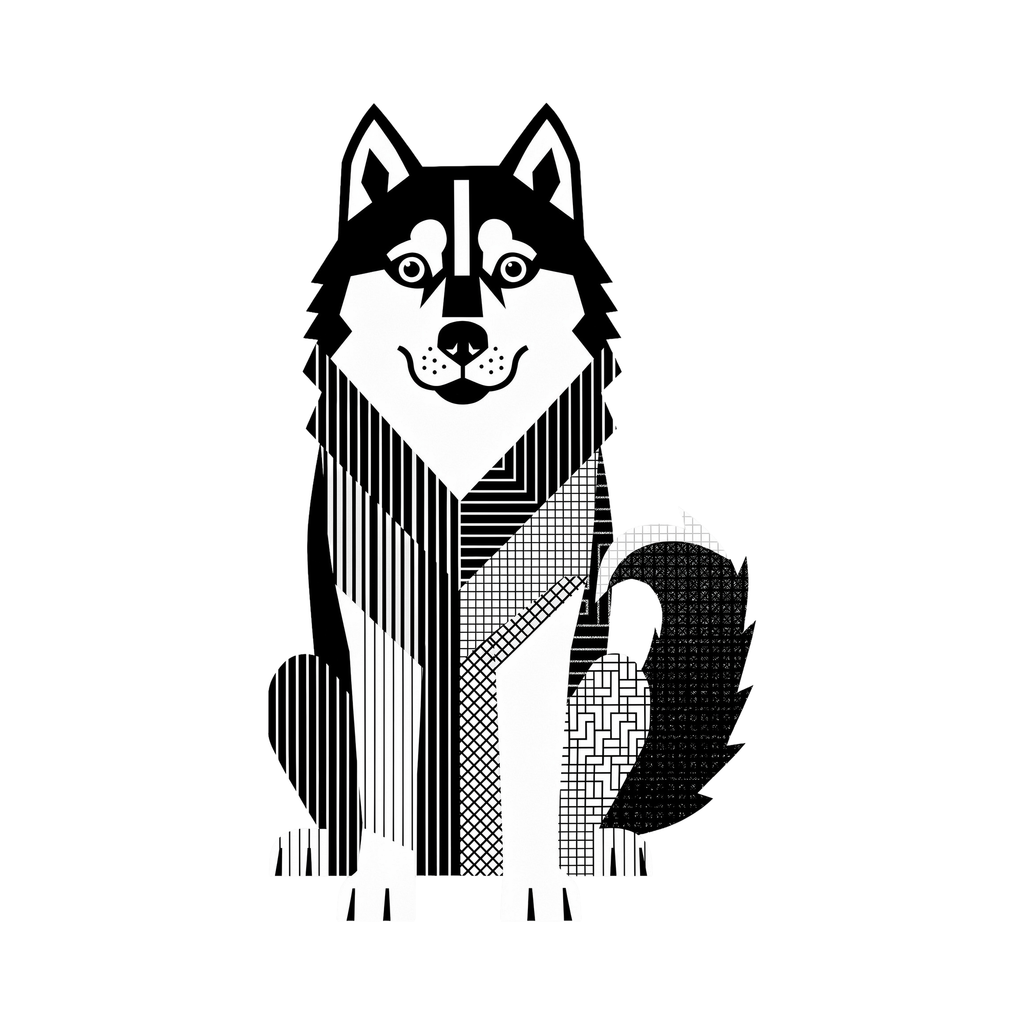 Alaskan Malamute Geometric Line Art - White