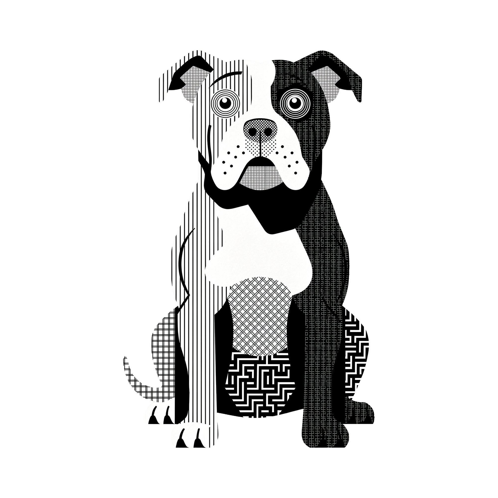 American Bulldog Geometric Line Art - White