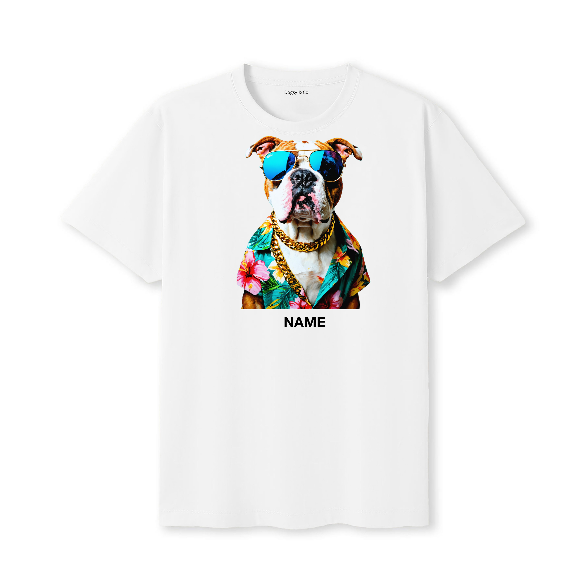 American Bulldog Hawaii Dog Custom T-Shirt - White