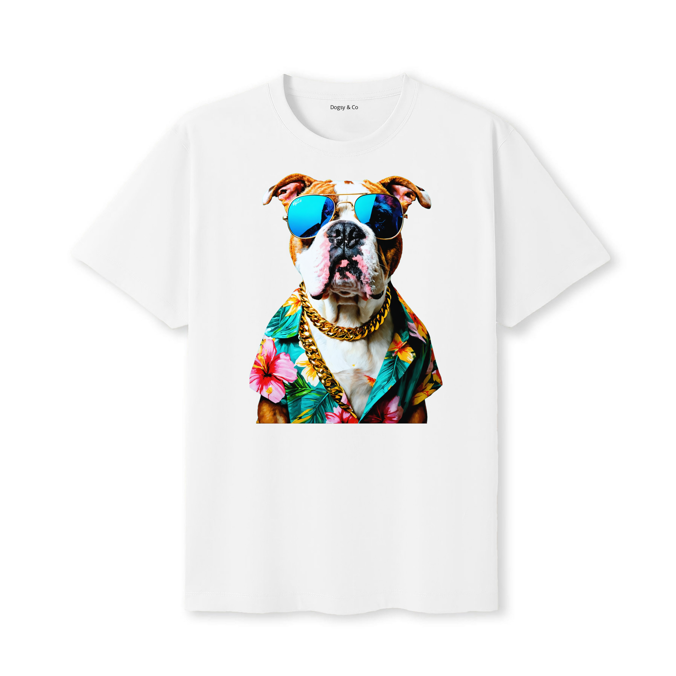American Bulldog Hawaii Dog T-Shirt - White