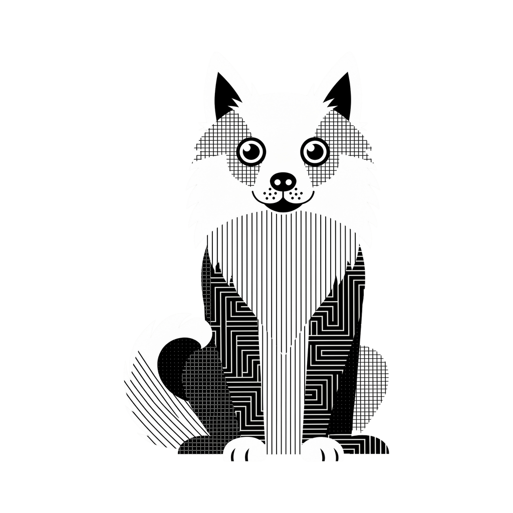 American Eskimo Dog Geometric Line Art - White