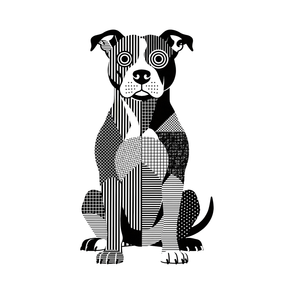American Pitbull Terrier Geometric Line Art - White