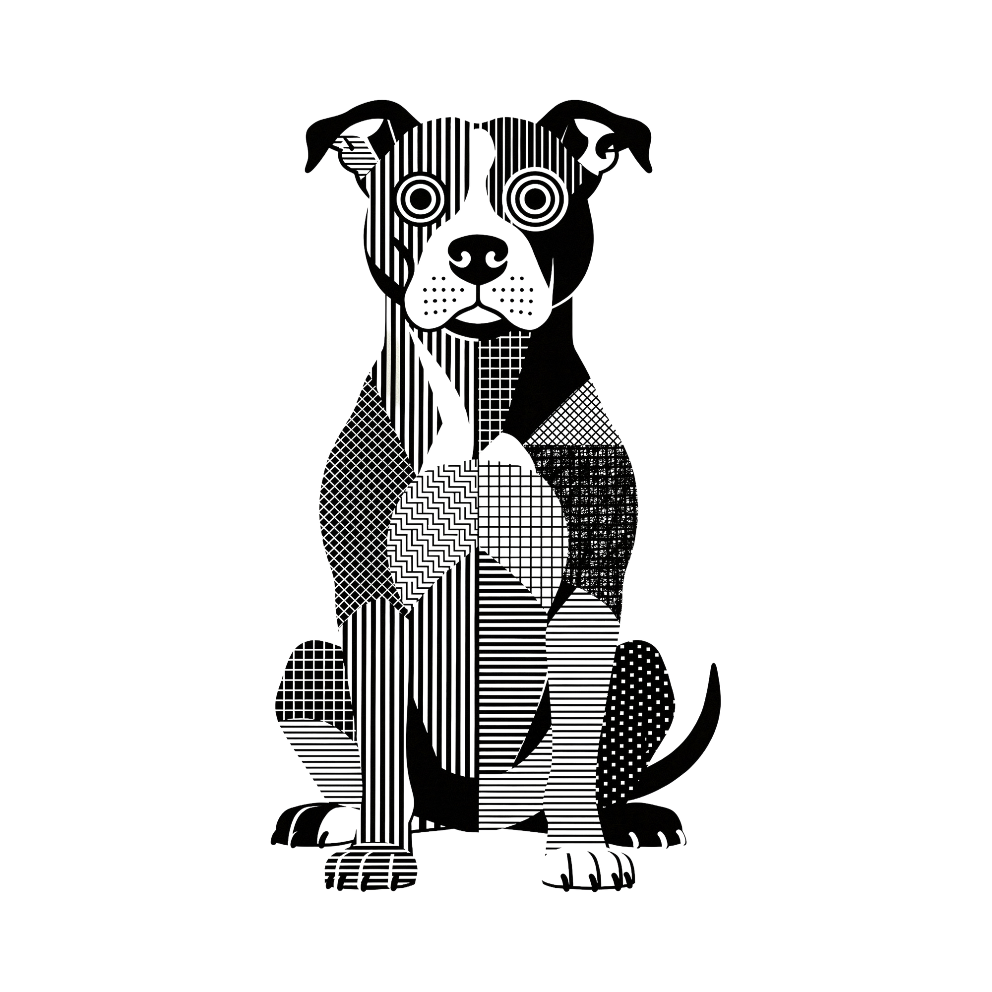 American Pitbull Terrier Geometric Line Art - White