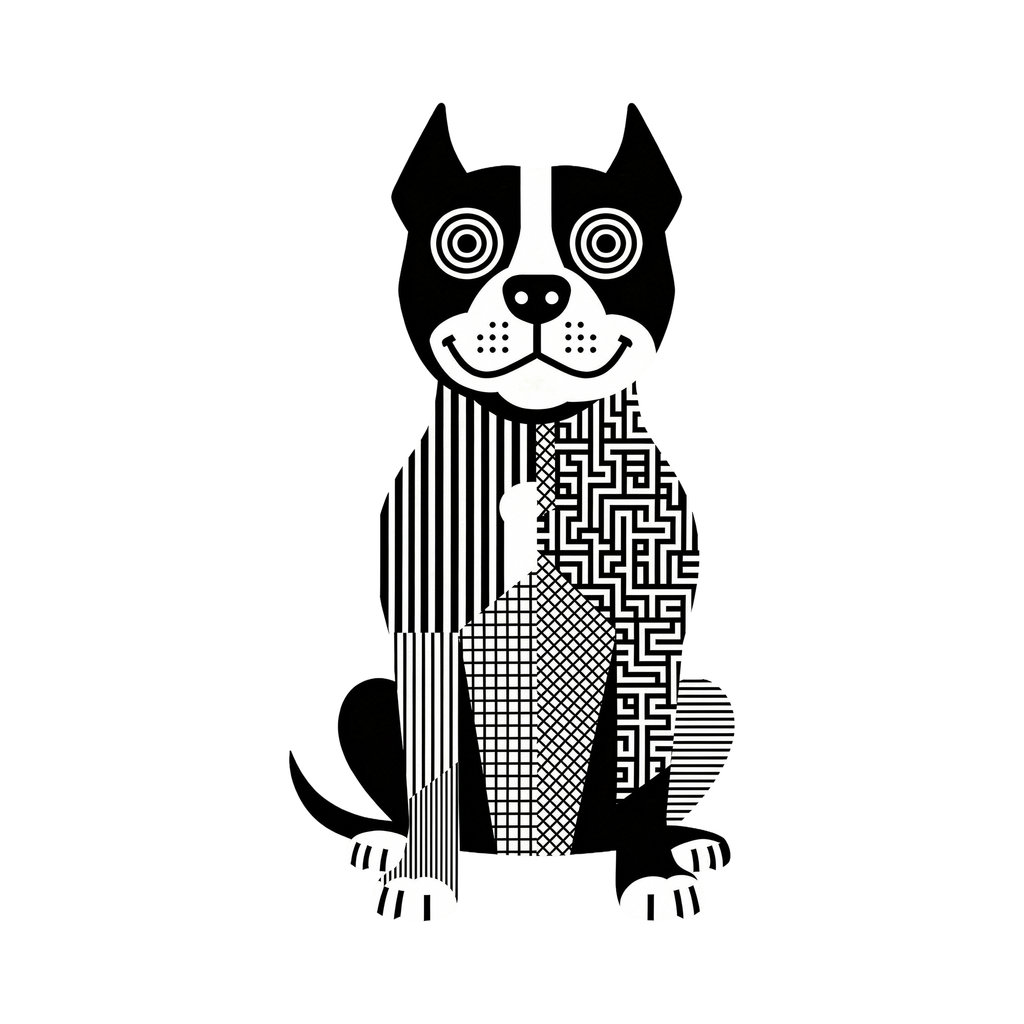 American Staffordshire Terrier Geometric Line Art - White