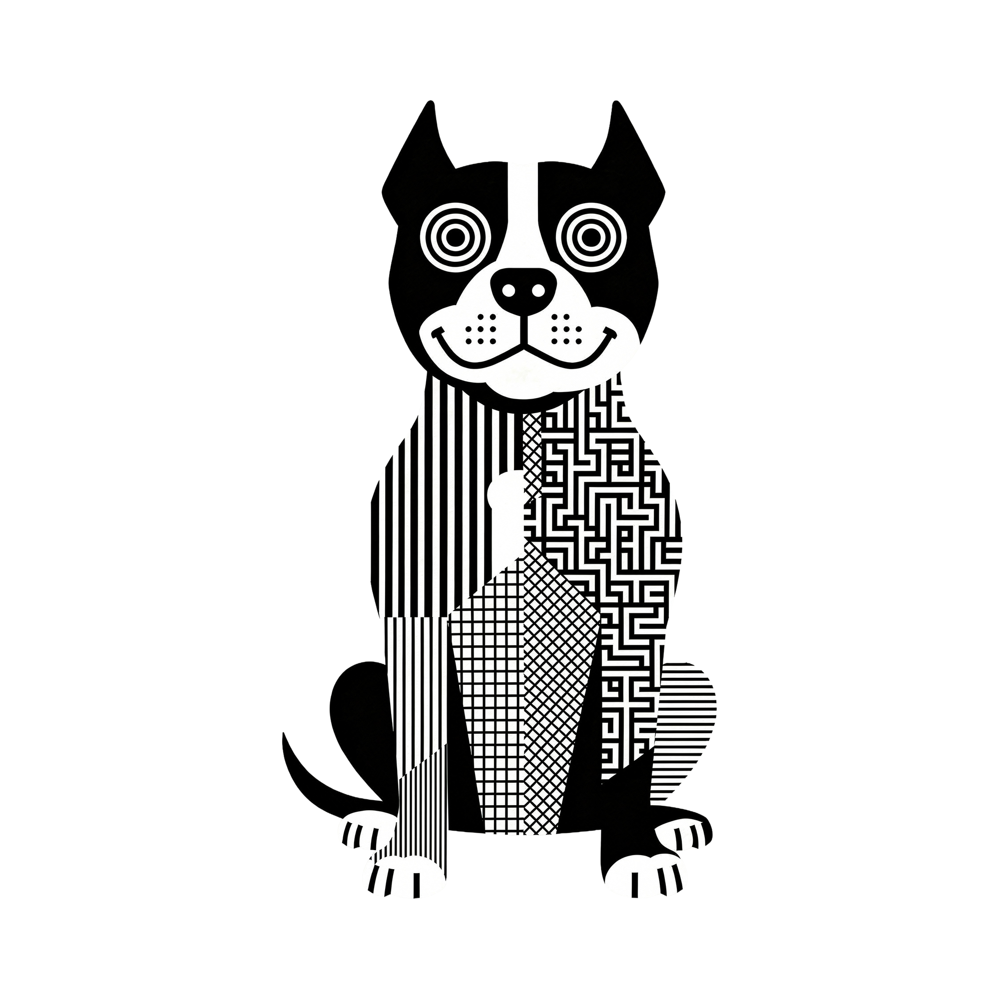 American Staffordshire Terrier Geometric Line Art - White