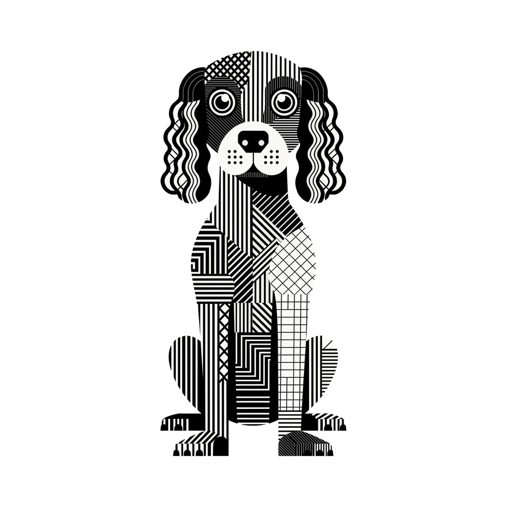 American Water Spaniel Geometric Line Art - White