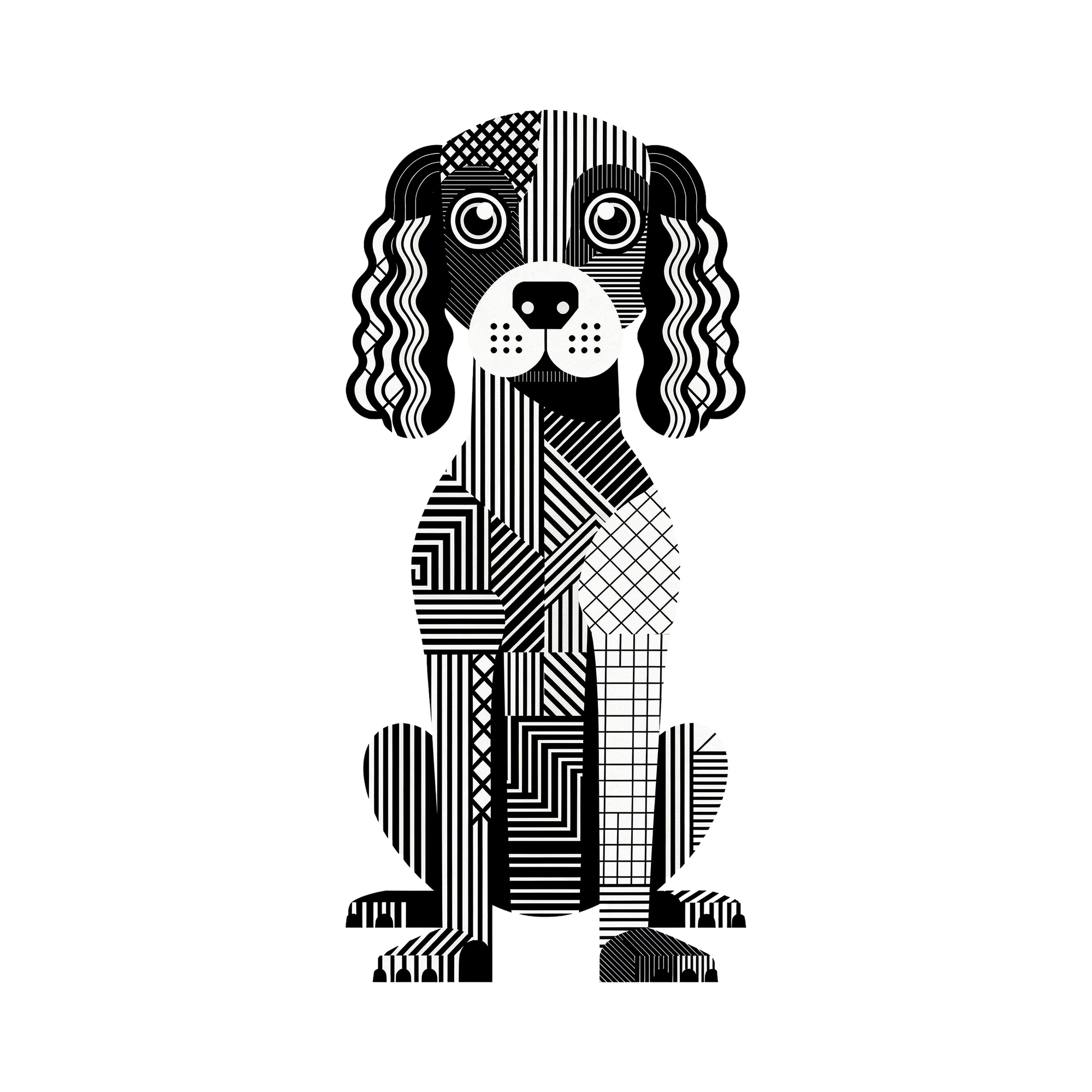 American Water Spaniel Geometric Line Art - White