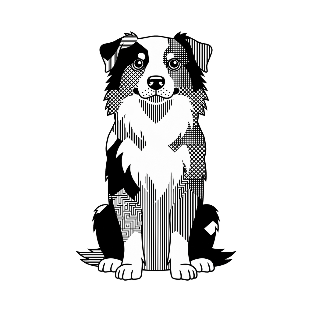 Australian Shepherd Geometric Line Art - White