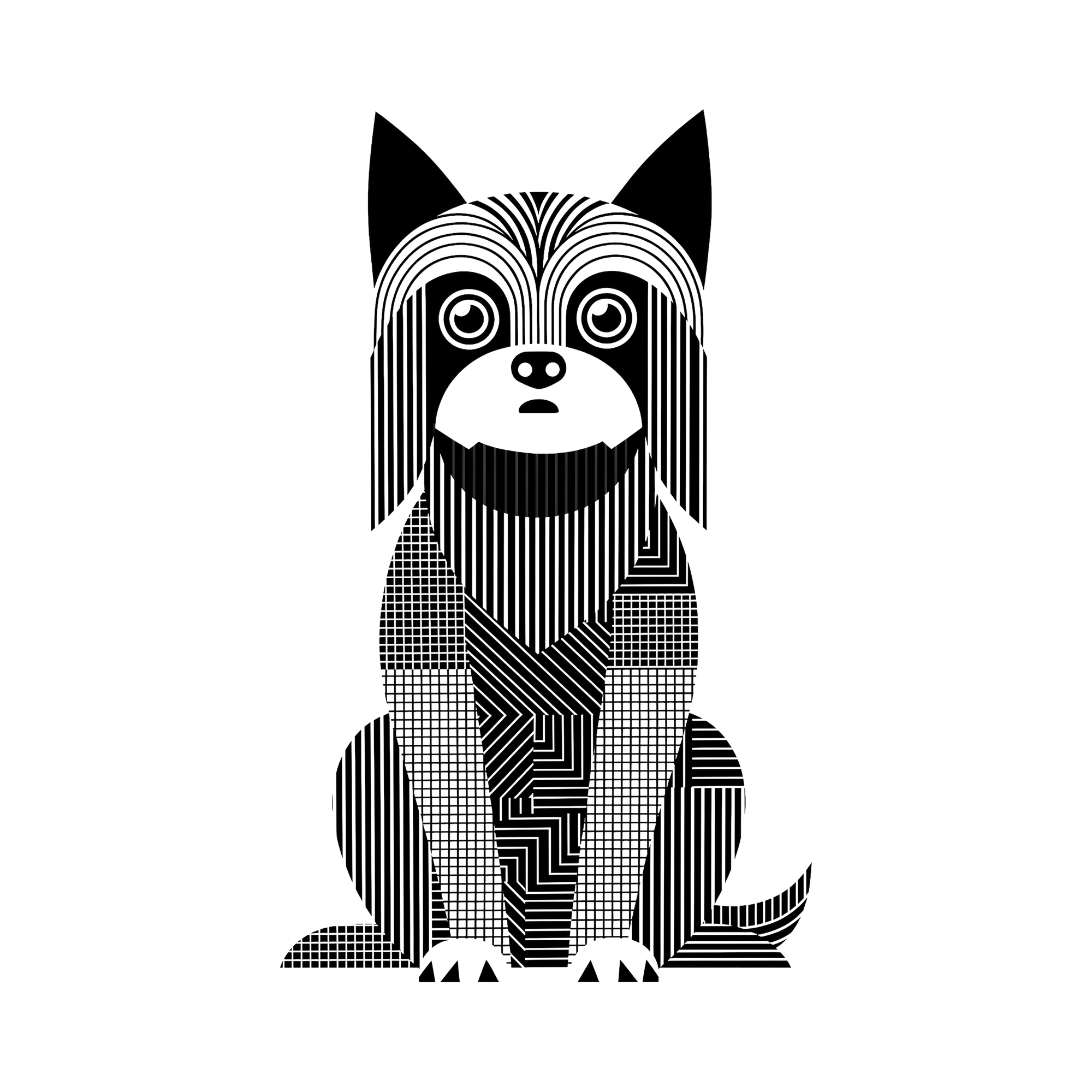 Australian Silky Terrier Geometric Line Art - White