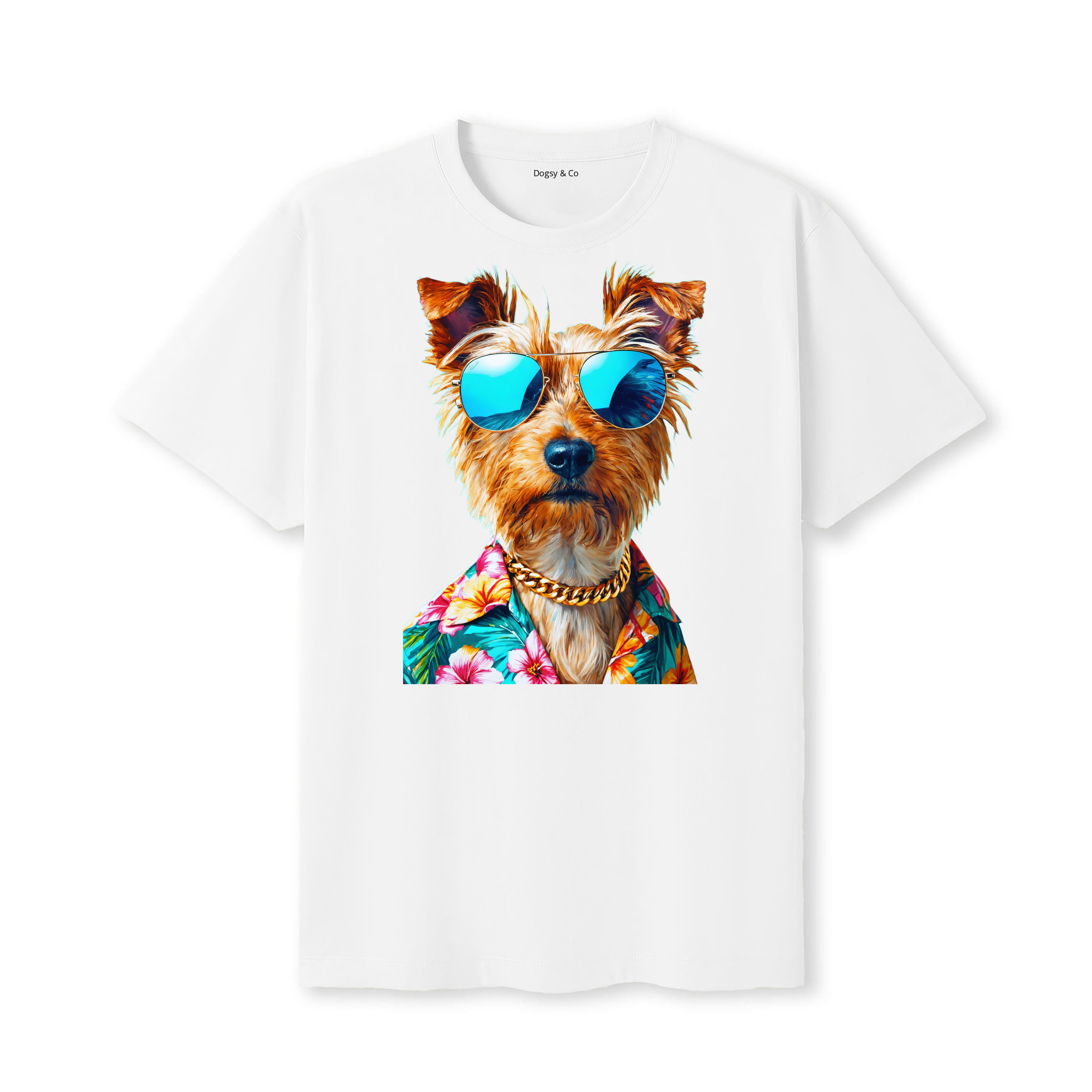 Australian Silky Terrier Hawaii Dog T-Shirt - White