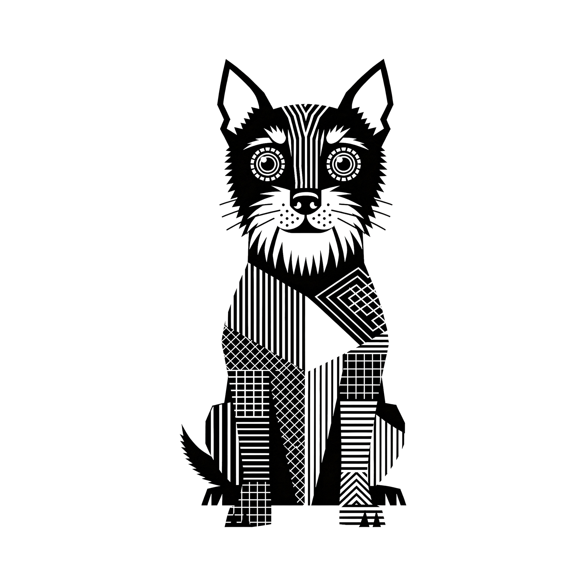 Australian Terrier Geometric Line Art - White